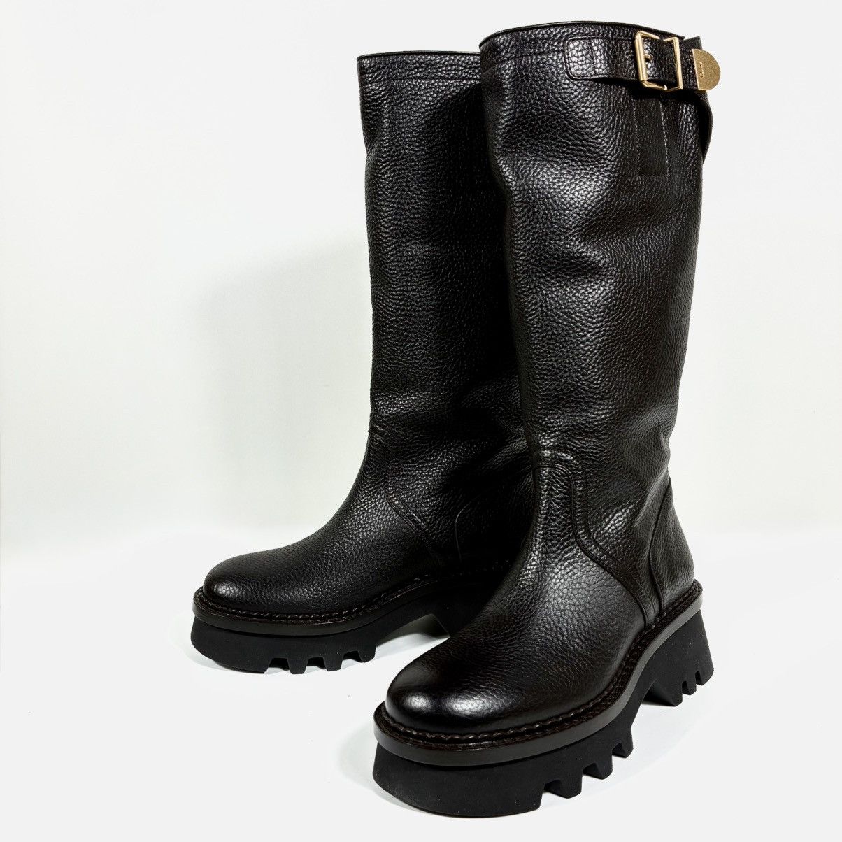 Chloe Chloe Owena Pebbled Leather Knee High Platform Boots 40.5 EU Size US 9.5 / IT 39.5 - 13 Thumbnail