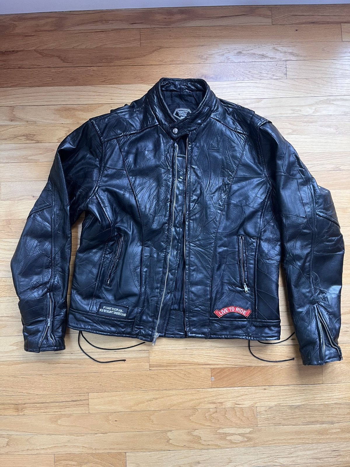 Vintage Diamond plate Buffalo leather biker jacket Size US XXL / EU 58 / 5 - 5 Thumbnail