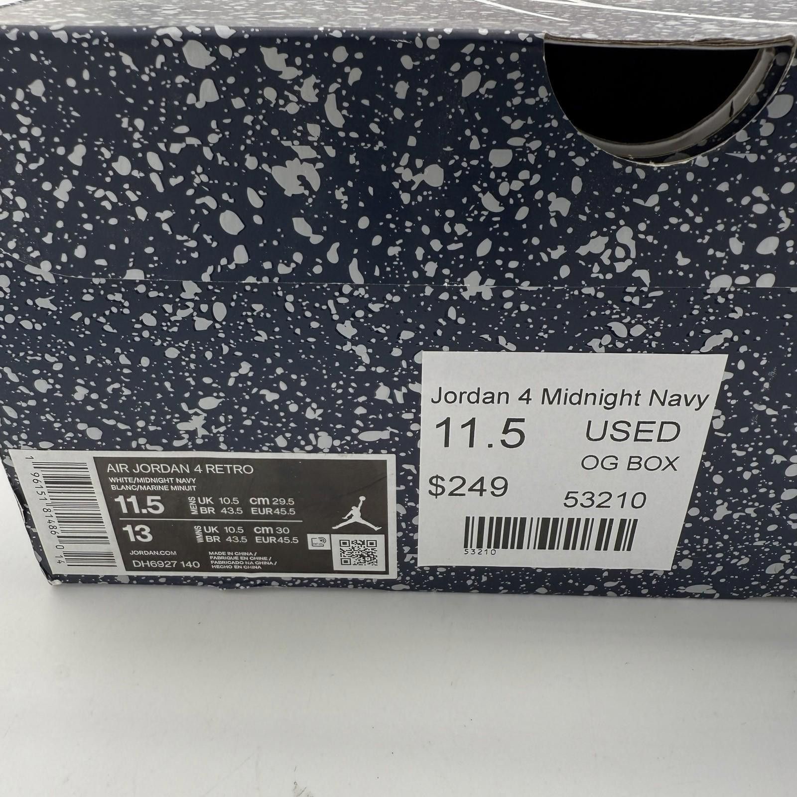 Nike Air Jordan 4 Retro White Midnight Navy 11.5 Size US 11.5 / EU 44-45 - 9 Thumbnail
