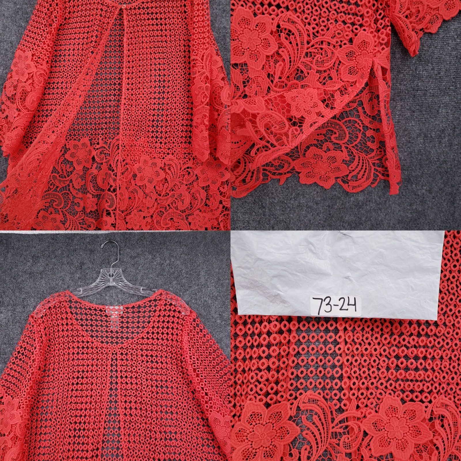 Vintage Catherines Cardigan Womens 16W Red Women Plus Tunic Crochet Lace Sleeve Boho Size XXL / US 16-18 / IT 52-54 - 8 Thumbnail