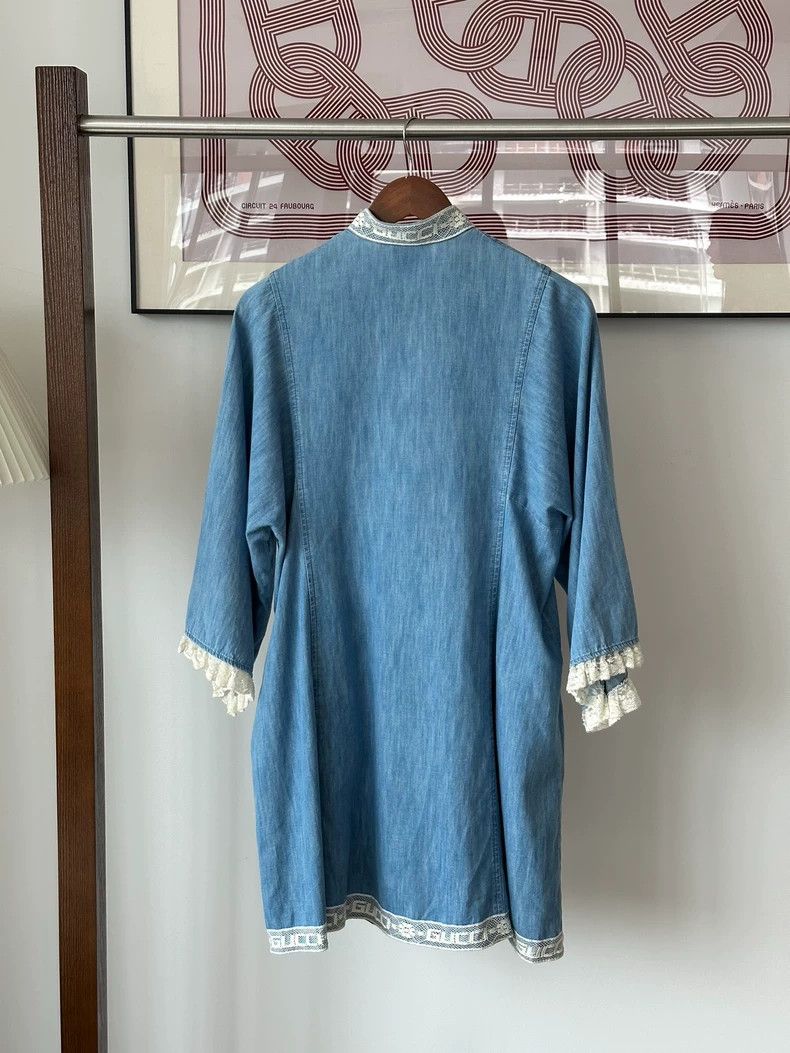 Gucci Blue lace ruffle denim long-sleeved dress