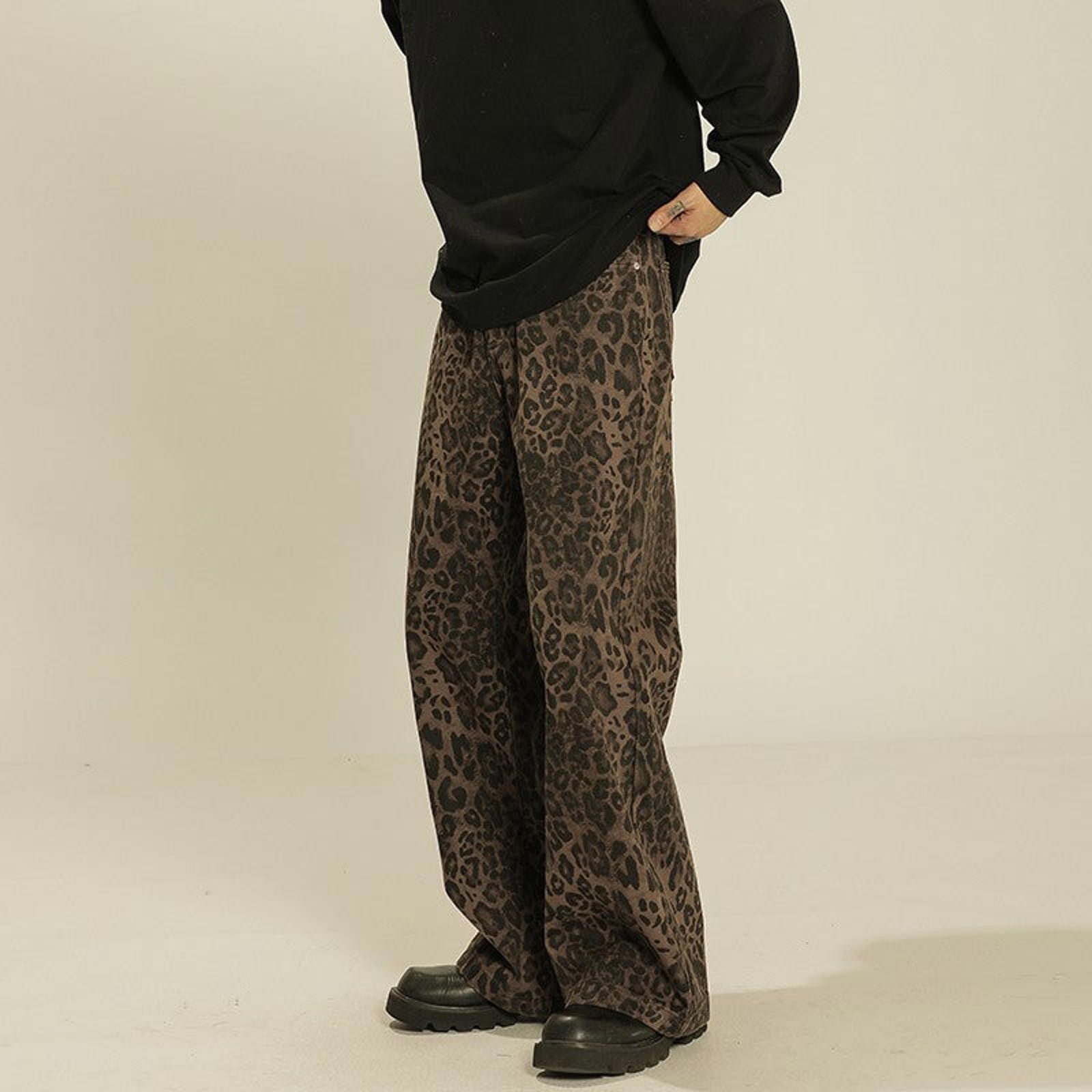 Leopard Print Stacked Flared Jeans