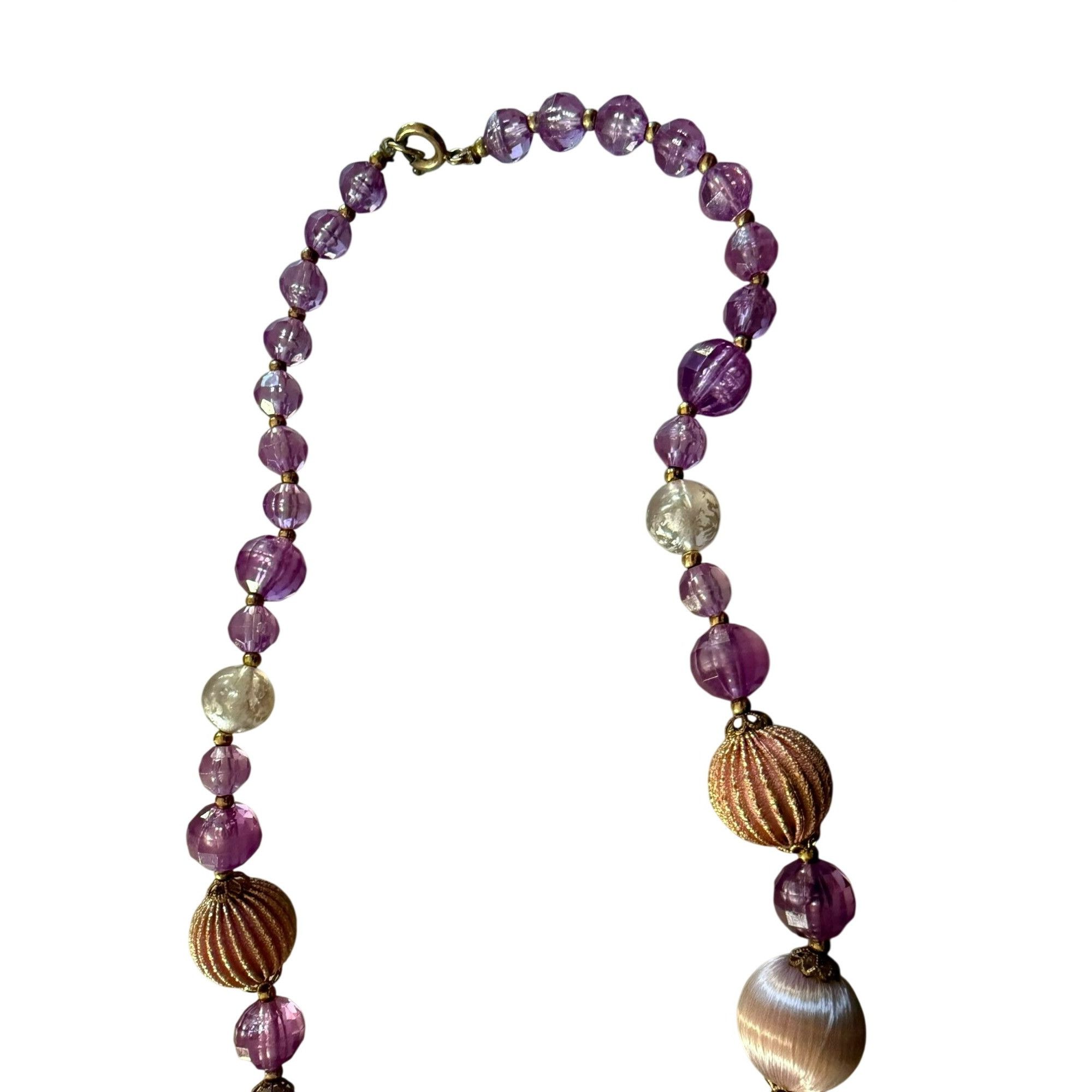 Other Vintage 1960s Lavender & Pink Beaded Necklace With Textured Size ONE SIZE - 3 Thumbnail