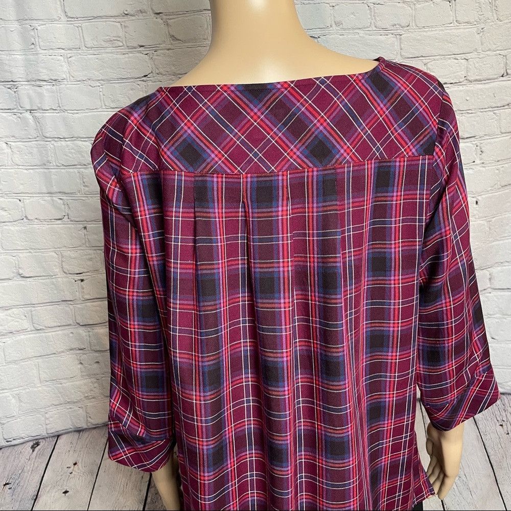 J. Jill J. Jill Red Plaid Tartan Boat Neck Blouse Size M Petite Size M / US 6-8 / IT 42-44 - 9 Thumbnail