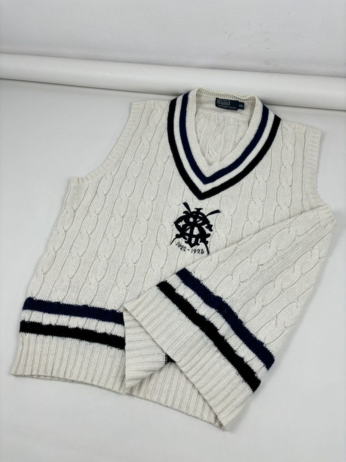 Polo Ralph Lauren 1922-1923 POLO Cashmere Cable-Knit Vest Tenis Gilet Jumper Size US XL / EU 56 / 4 - 13 Thumbnail