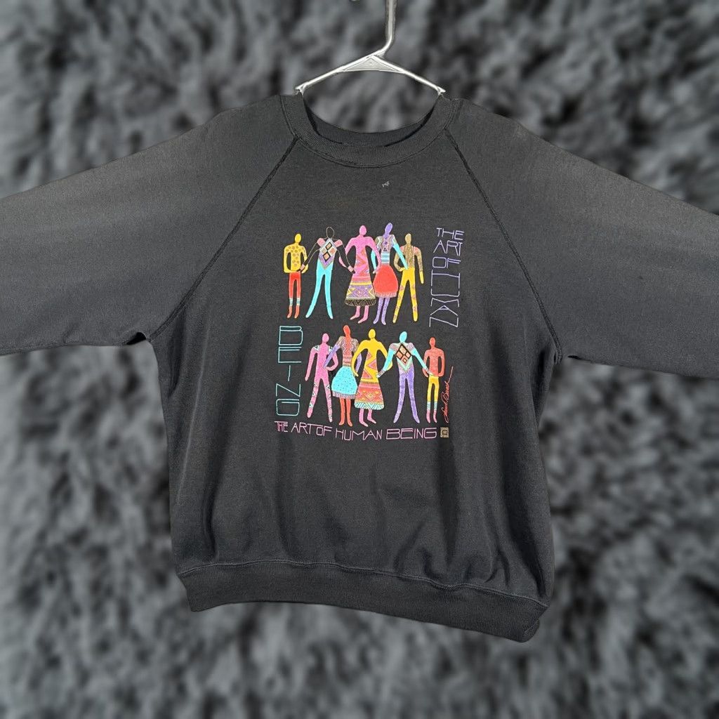 Vintage VINTAGE Laurel Burch Sweatshirt L Black Graphic Print Art Of Human Being Pullover Crew Neck Unisex Adults Size US L / EU 52-54 / 3 - 1 Thumbnail