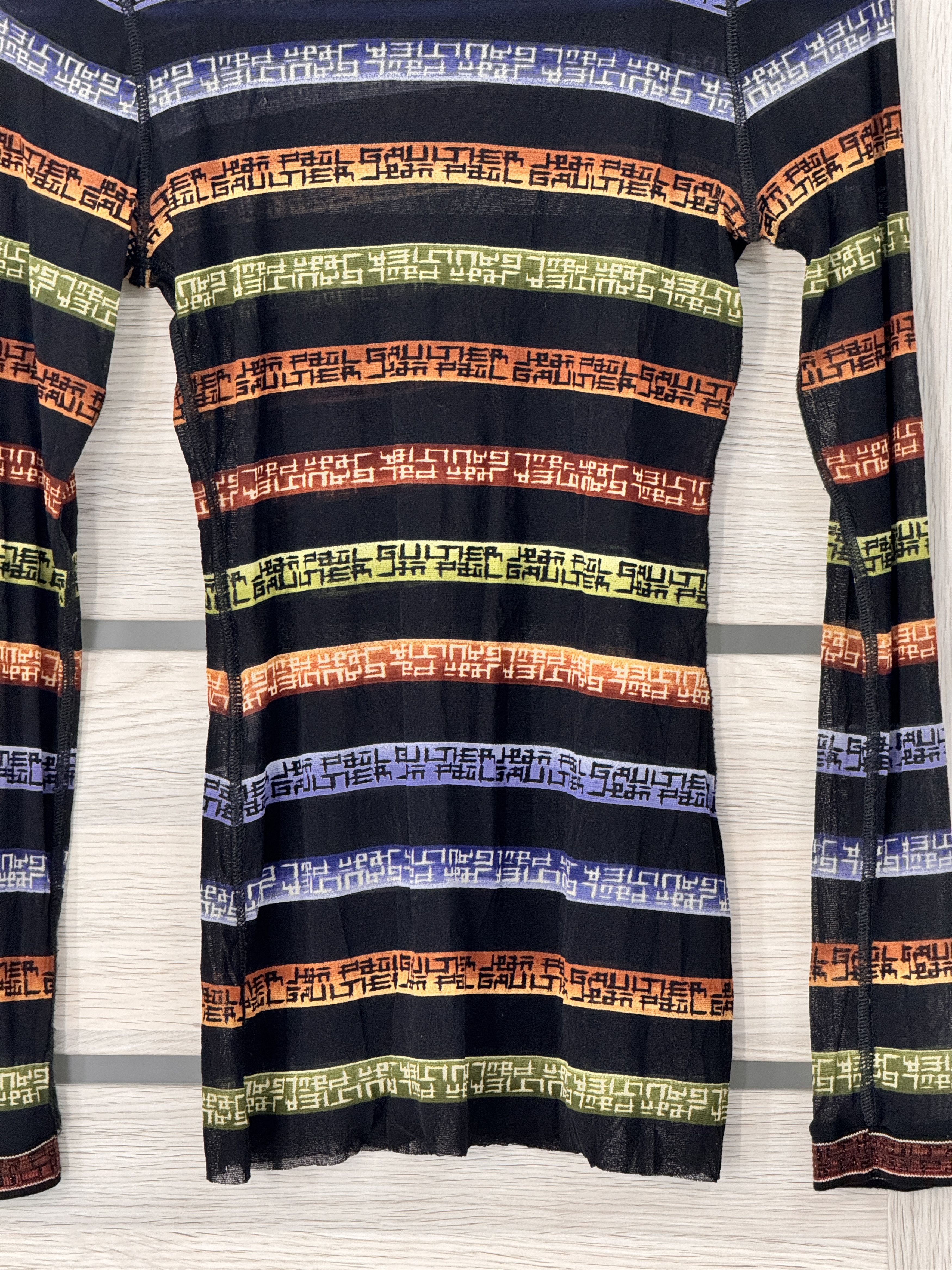 Jean Paul Gaultier × Vintage Vintage Jean Paul Gaultier Mesh Top LS Stripe Logo Print Size M / US 6-8 / IT 42-44 - 15 Thumbnail