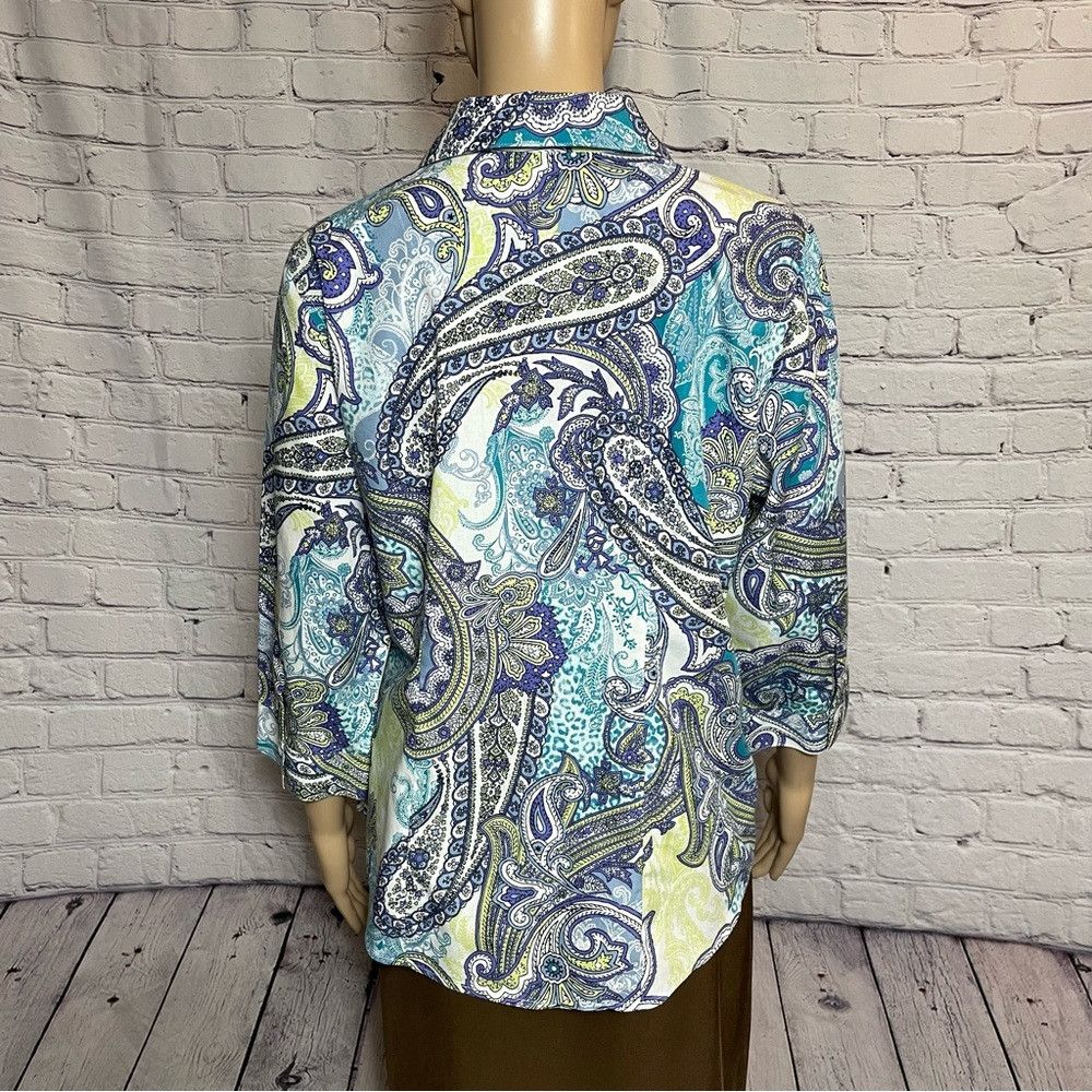 Chicos Chico's Effortless Beatrice Paisley No-Iron Cotton Shirt Si Size M / US 6-8 / IT 42-44 - 5 Thumbnail