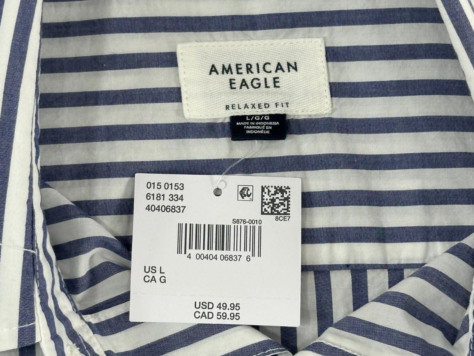 American Eagle Outfitters American Eagle Men's Large Blue Relaxed Fit Button Down Size US L / EU 52-54 / 3 - 8 Thumbnail