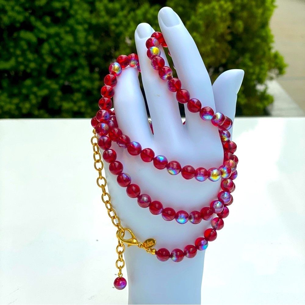 Joan Rivers Vintage JOAN RIVERS Red Iridescent Polished Glass Beads Nec Size ONE SIZE - 1 Thumbnail