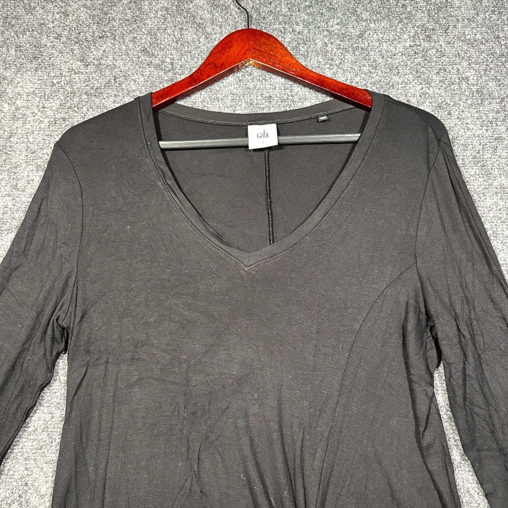 Vintage CAbi Womens Shirt Small Black Stretch Twisted Hem Long Sleeve Reveal Tee 3801 Size S / US 4 / IT 40 - 4 Thumbnail