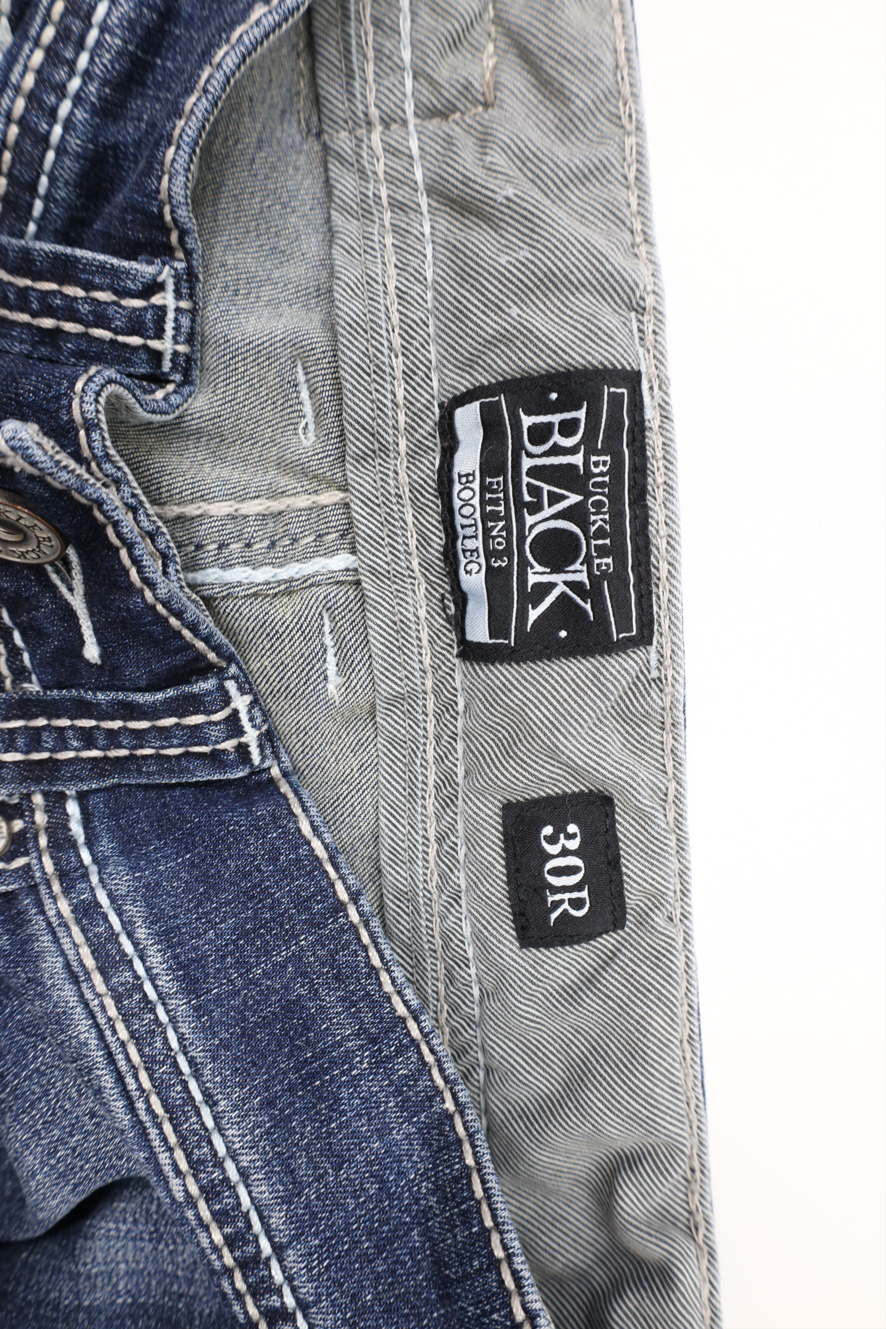 Vintage Buckle Black BKE Stitch Stretch Boot Leg Denim Jeans Blue Size 30" / US 8 / IT 44 - 7 Thumbnail