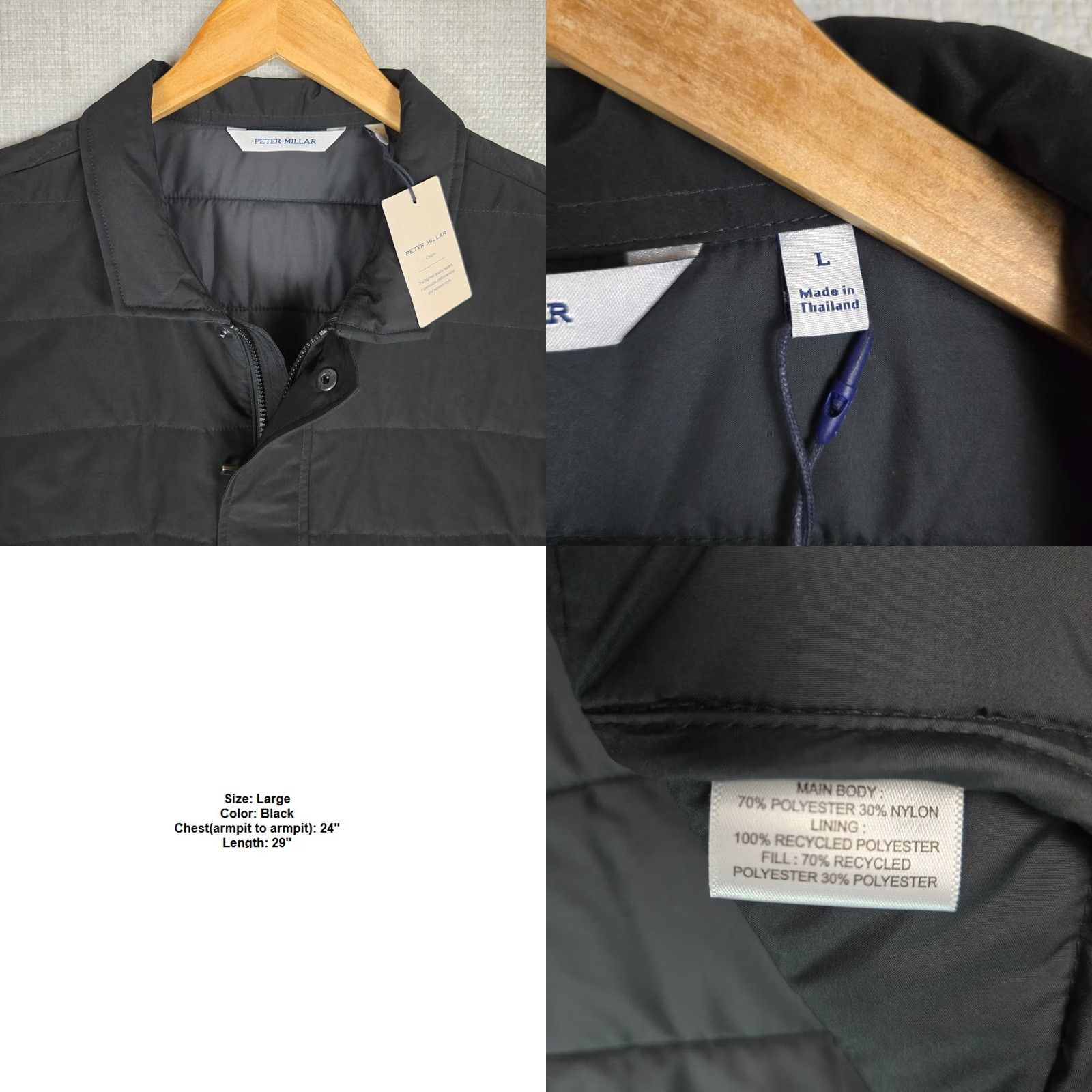 Peter Millar PETER MILLAR Full Zip Windproof Insulated Mens Large Field Jacket Black Size US L / EU 52-54 / 3 - 10 Thumbnail