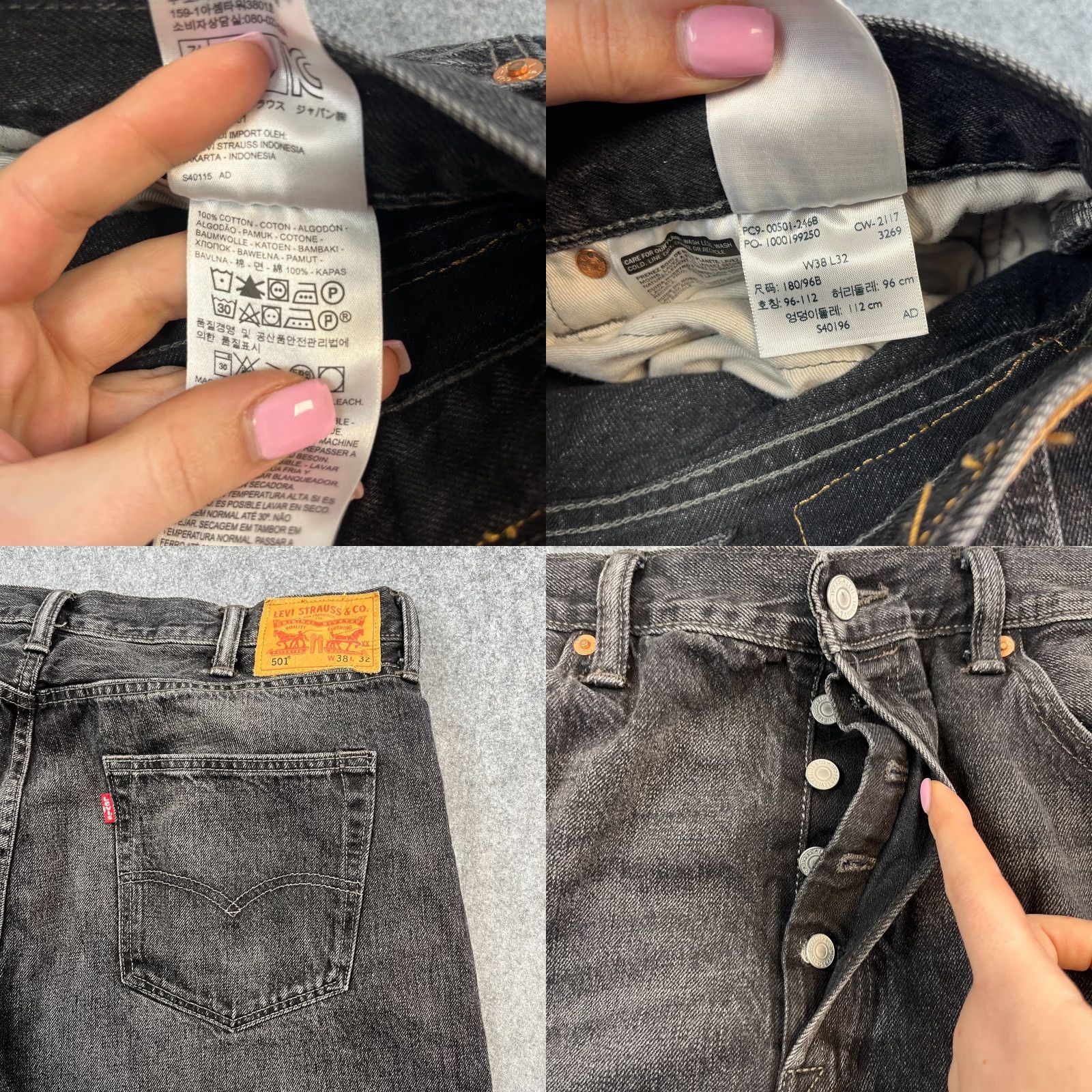 Levi's Levi's 501 Jeans Mens Regular Straight 38 32 Dark Grey Cotton Button Fly Denim 5-Pocket Design Size US 38 / EU 54 - 8 Thumbnail