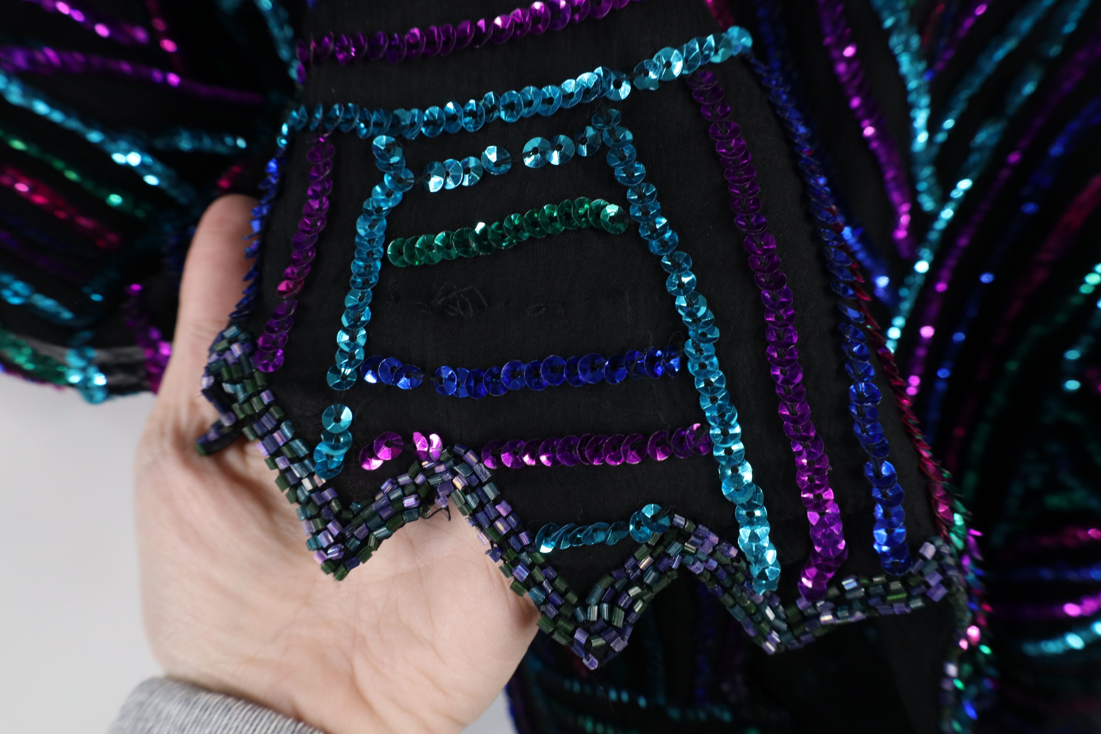 Vintage Vintage 90s Scala Swirl Sequin Beaded Party Shirt Oversized Size 3XL / US 20-22 - 11 Thumbnail