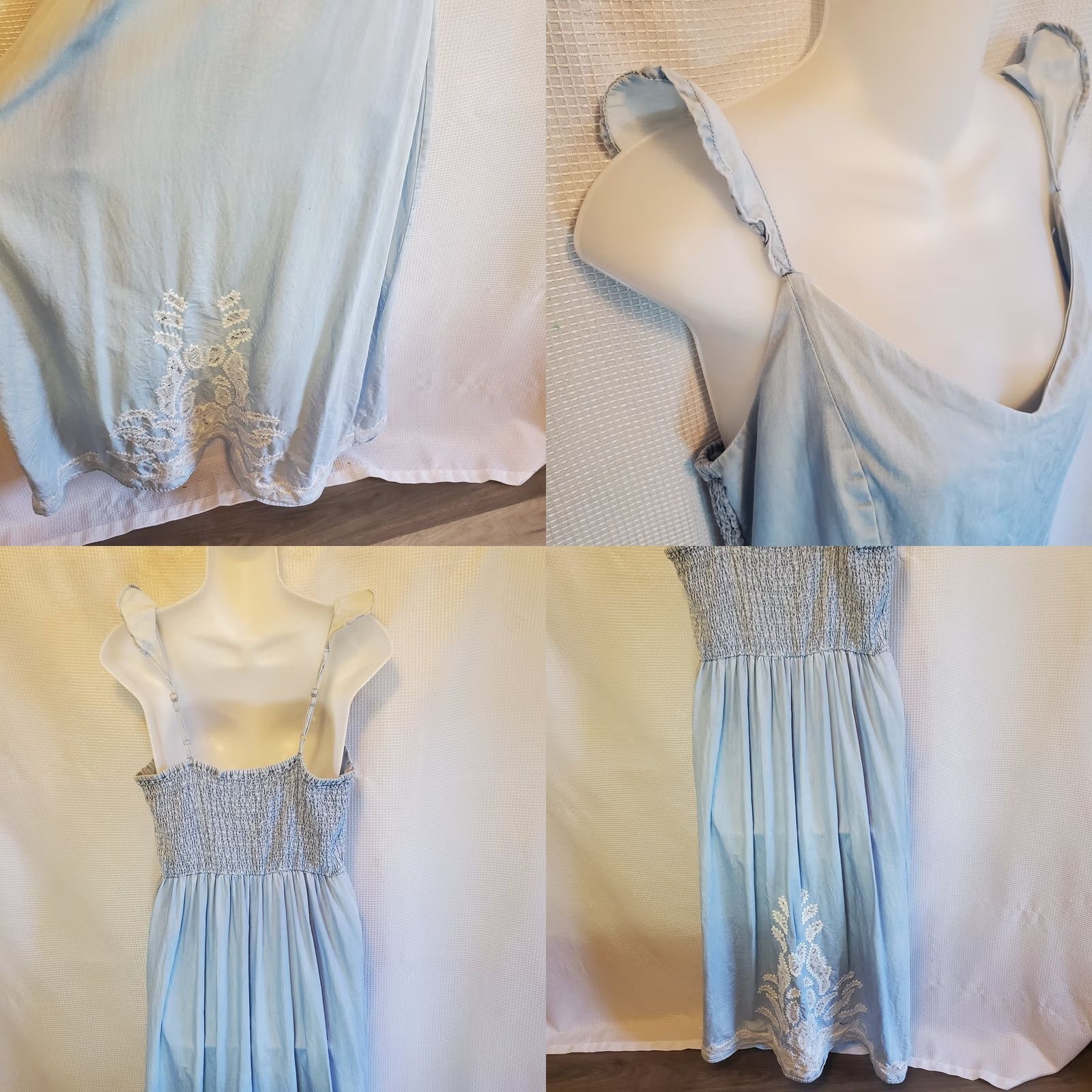 Denime Bohme Denim Chambray Lace Cut Out Maxi Dress Womens M Casual Hippe Boho 90s 80s Vintage Sleeveless Smooth Pullover Blue Size M / US 6-8 / IT 42-44 - 8 Thumbnail