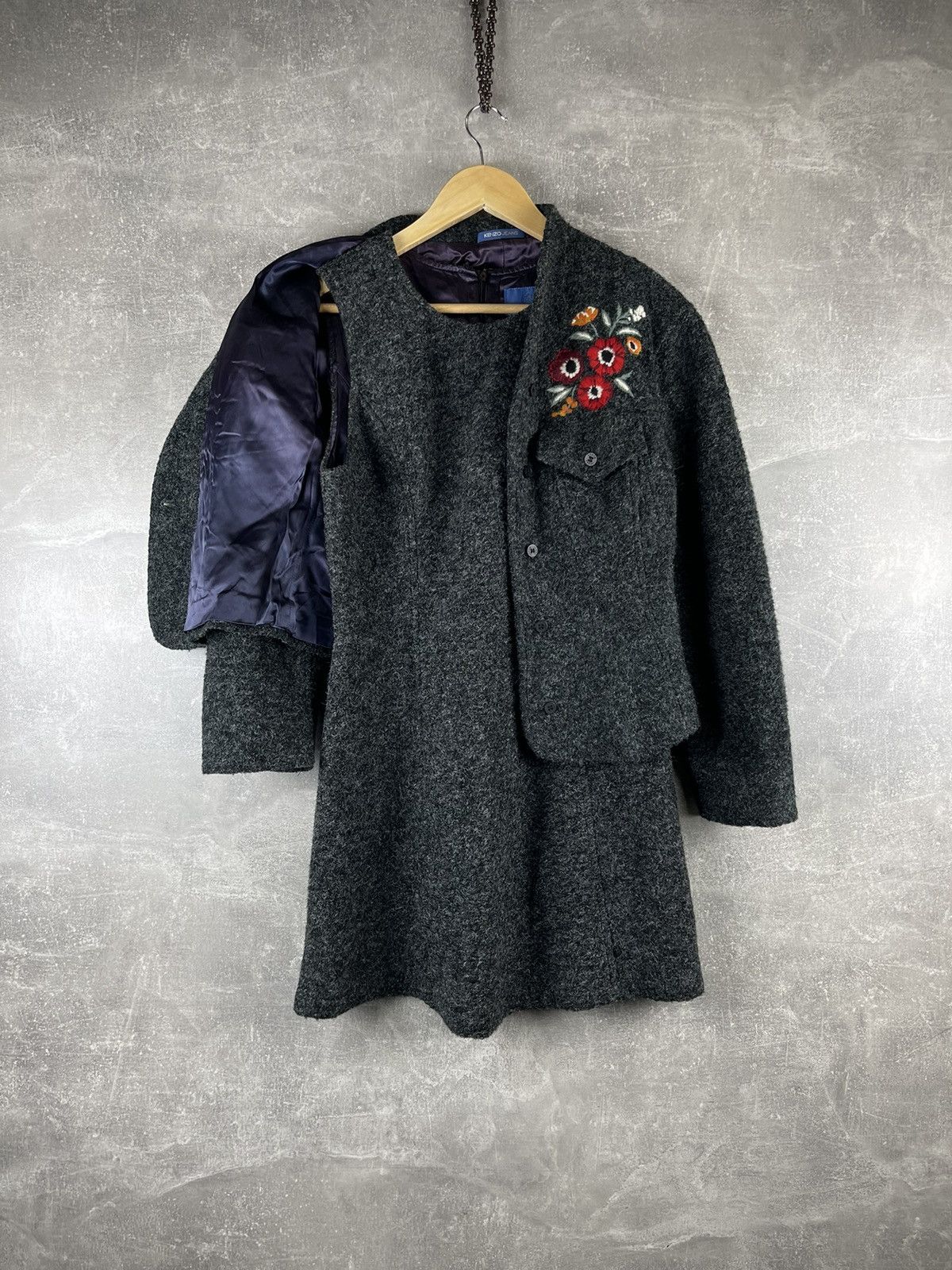 Kenzo Kenzo Jeans Embroidered Wool Blazer Dress Set Early 00s Gray Size L / US 10 / IT 46 - 1 Thumbnail