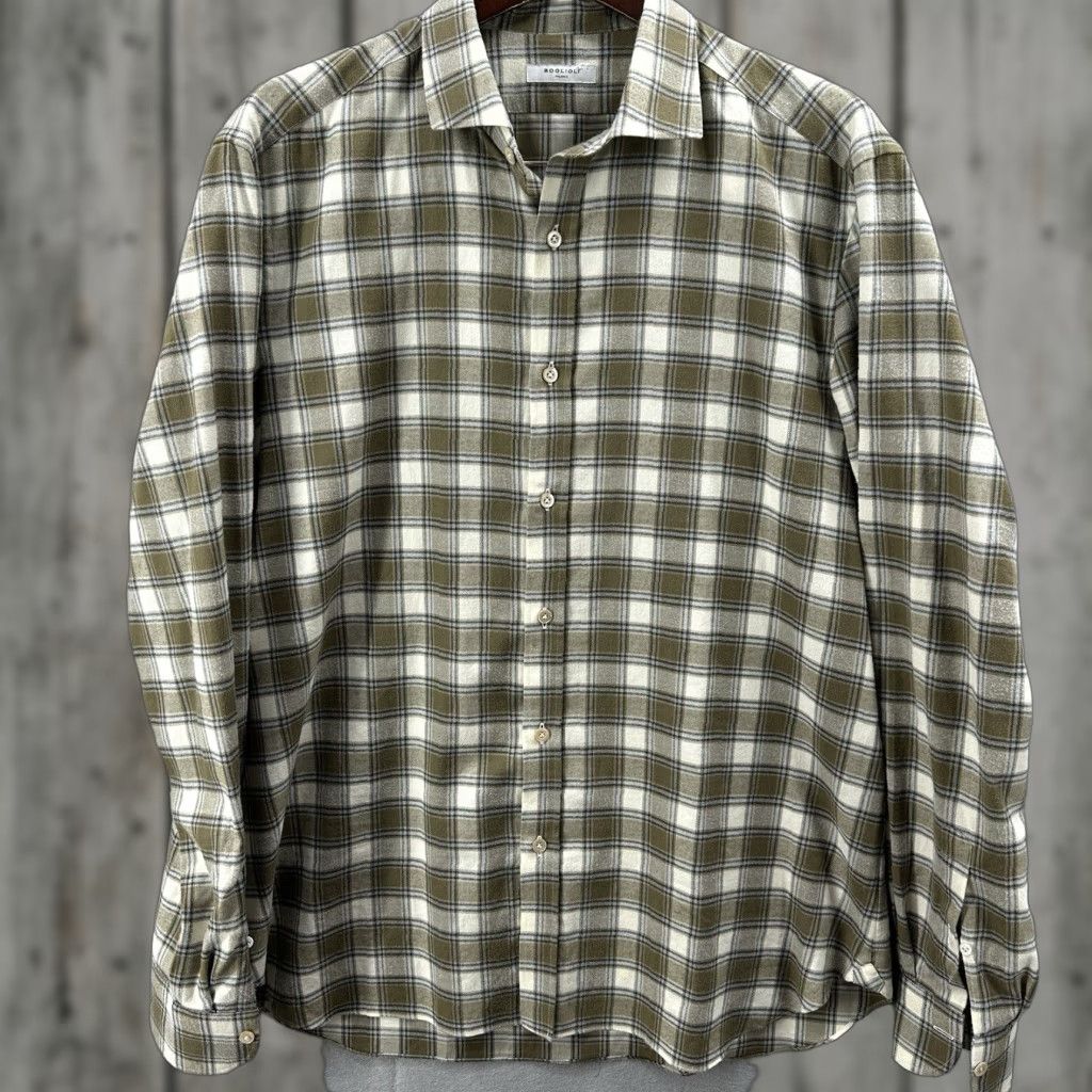 Boglioli Boglioli Green Plaid Flannel Shirt Mens 17 Regular Cotton Button-Up Preppy Size US XL / EU 56 / 4 - 1 Thumbnail