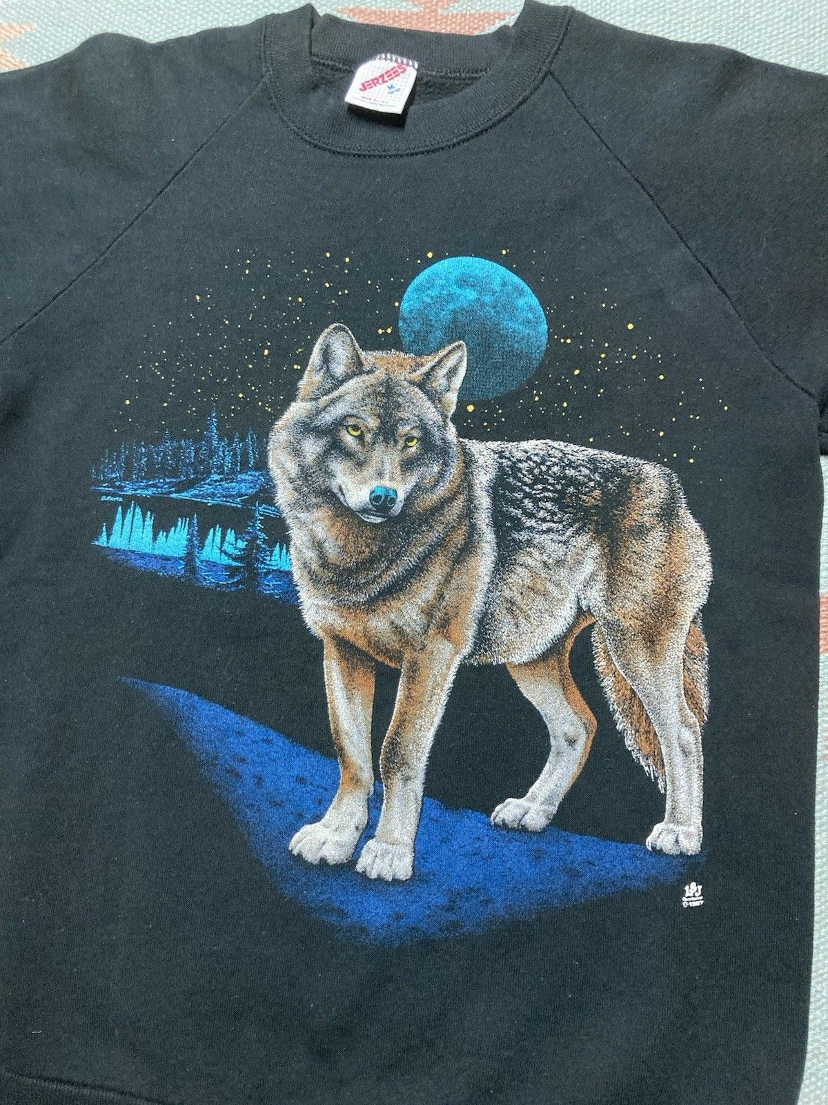 Jerzees × Vintage 1980s sweatshirt lone wolf moon night stars forest animal M Size US L / EU 52-54 / 3 - 3 Thumbnail
