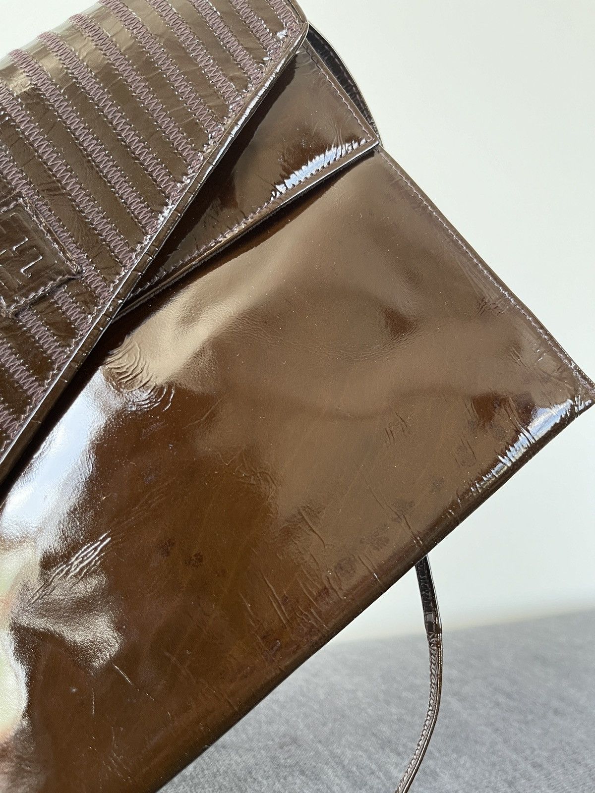 Fendi Vintage 80s Fendi Patent Leather Crossbody Bag Brown Flap Size ONE SIZE - 6 Thumbnail