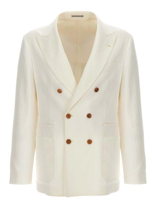 Brunello Cucinelli o1y0526 Double-breasted Blazer in Ivory Size US S / EU 44-46 / 1 - 1 Thumbnail