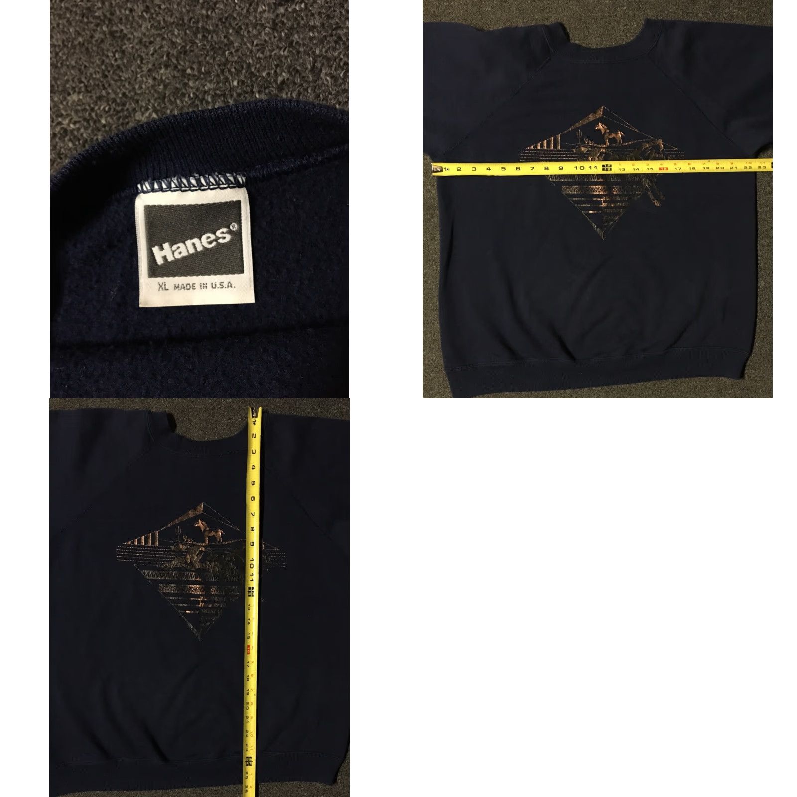 Hanes VINTAGE 80s Horses Faded Distress Hanes Hoodie M USA Blue Pullover Men Size US M / EU 48-50 / 2 - 8 Thumbnail