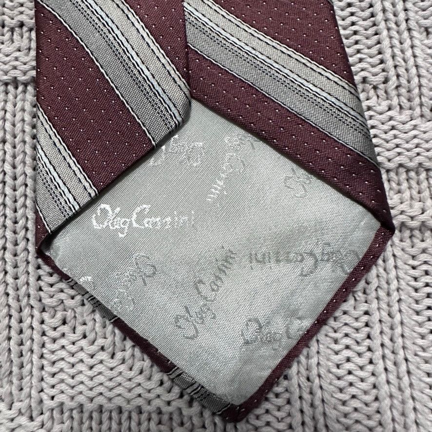 Oleg Cassini Vintage Oleg Cassini maroon and silver striped silk tie Size ONE SIZE - 4 Thumbnail