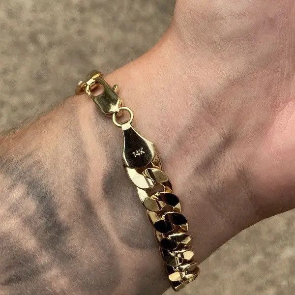 Jewelry Gold Bracelet Cuban Link 8in 10mm Size ONE SIZE - 6 Thumbnail