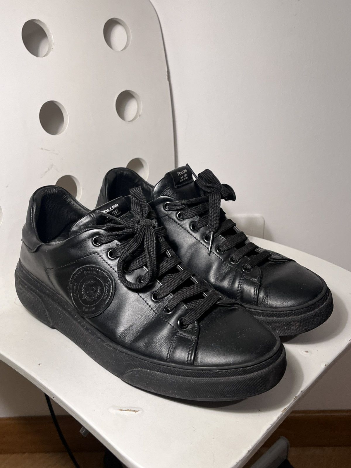 Pollini Pollini 1953 Black Leather Low Top Sneakers Size US 10.5 / EU 43-44 - 3 Thumbnail