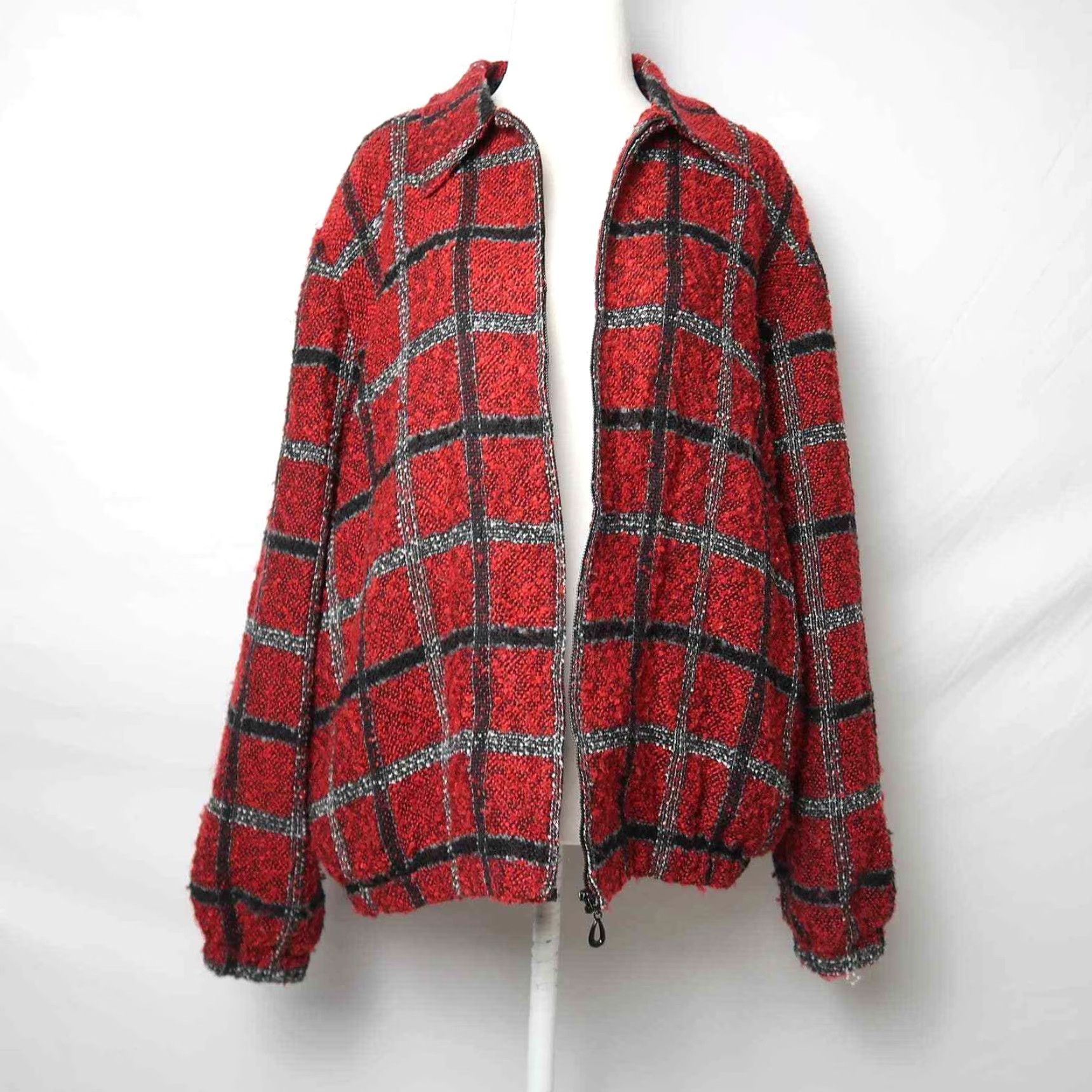 Vintage VINTAGE Alfred Dunner Jacket Plaid Zip Front Knit Bomber Womens 14 Red Black 24" Long Size XL / US 12-14 / IT 48-50 - 7 Thumbnail