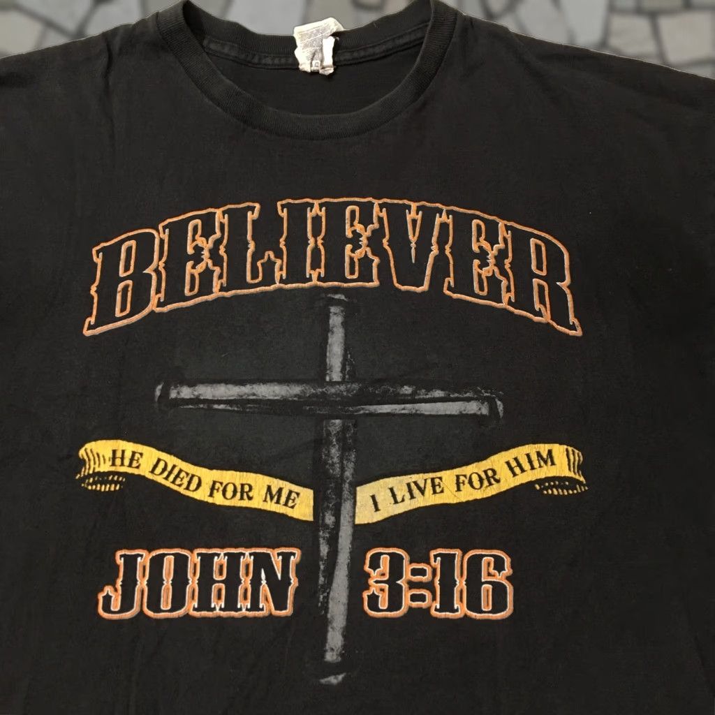 Delta VINTAGE Jesus Tee John 3:16 T Shirt XL Black Delta Believer Cross Bible Verse Graphic Print Men Shirt Size US XL / EU 56 / 4 - 1 Thumbnail