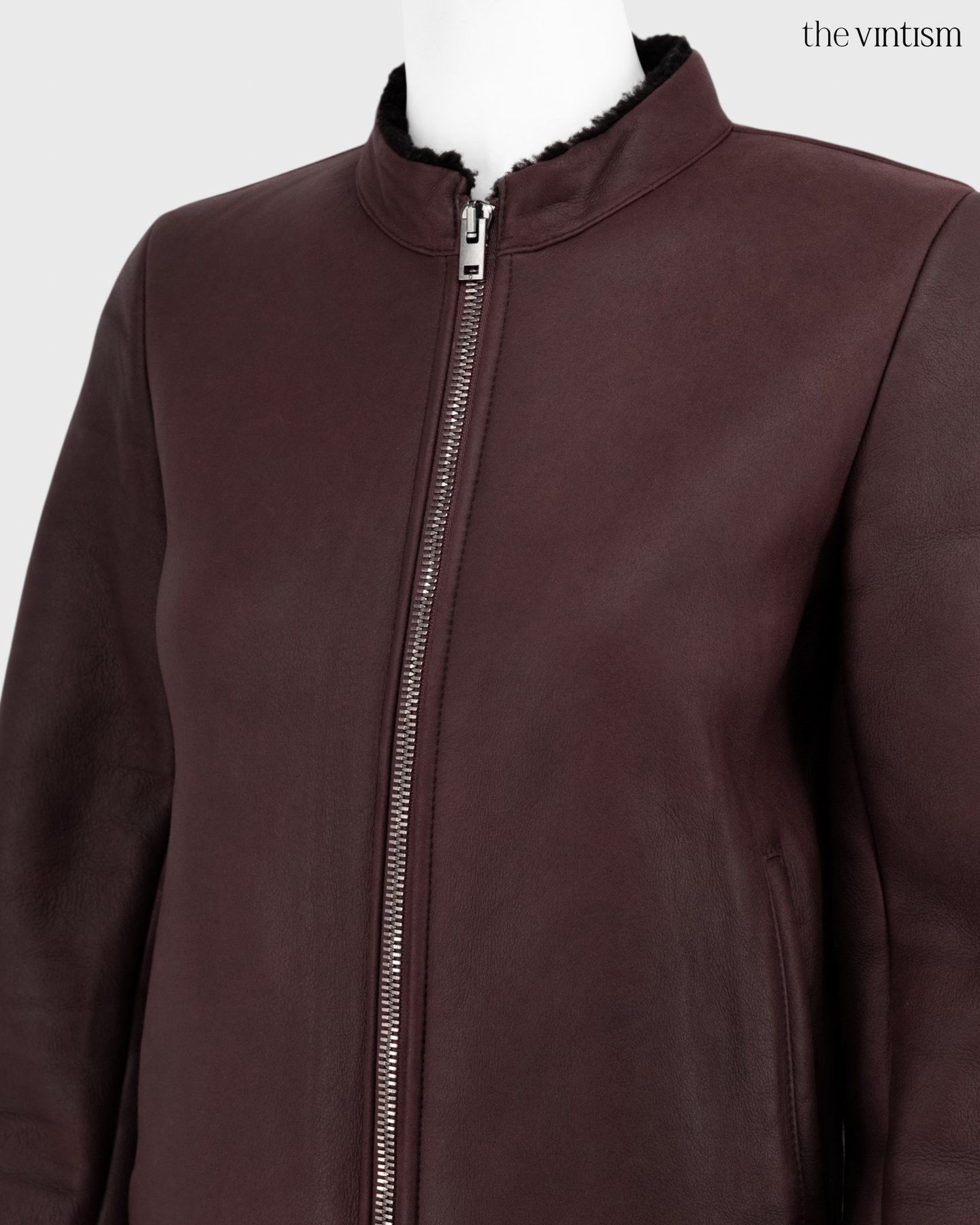 Joseph Joseph Burgundy Real Lamb Shearling Biker Jacket FR 38 S/M Size S / US 4 / IT 40 - 4 Thumbnail