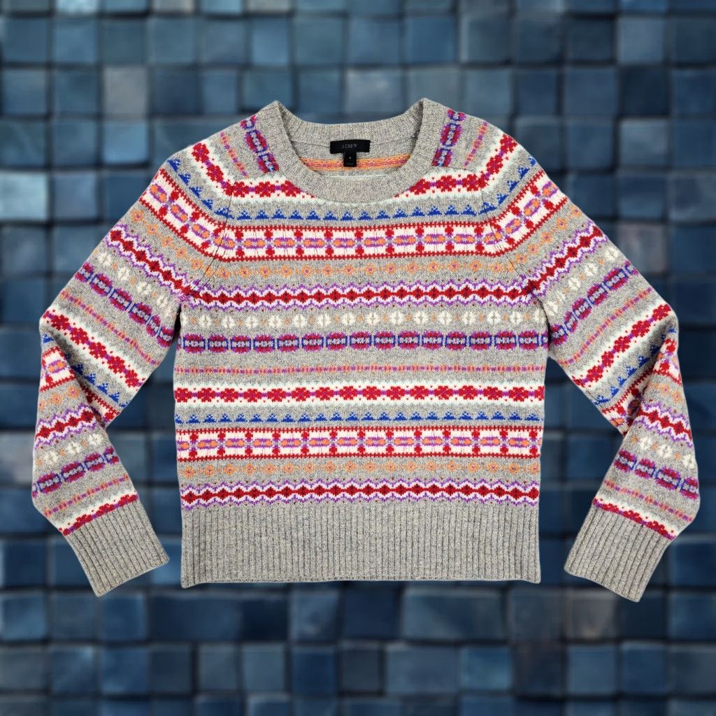 J.Crew J.CREW Holly Fair Isle Nordic 100% Wool Crew Neck Sweater Women S Multicolor Size S / US 4 / IT 40 - 1 Thumbnail