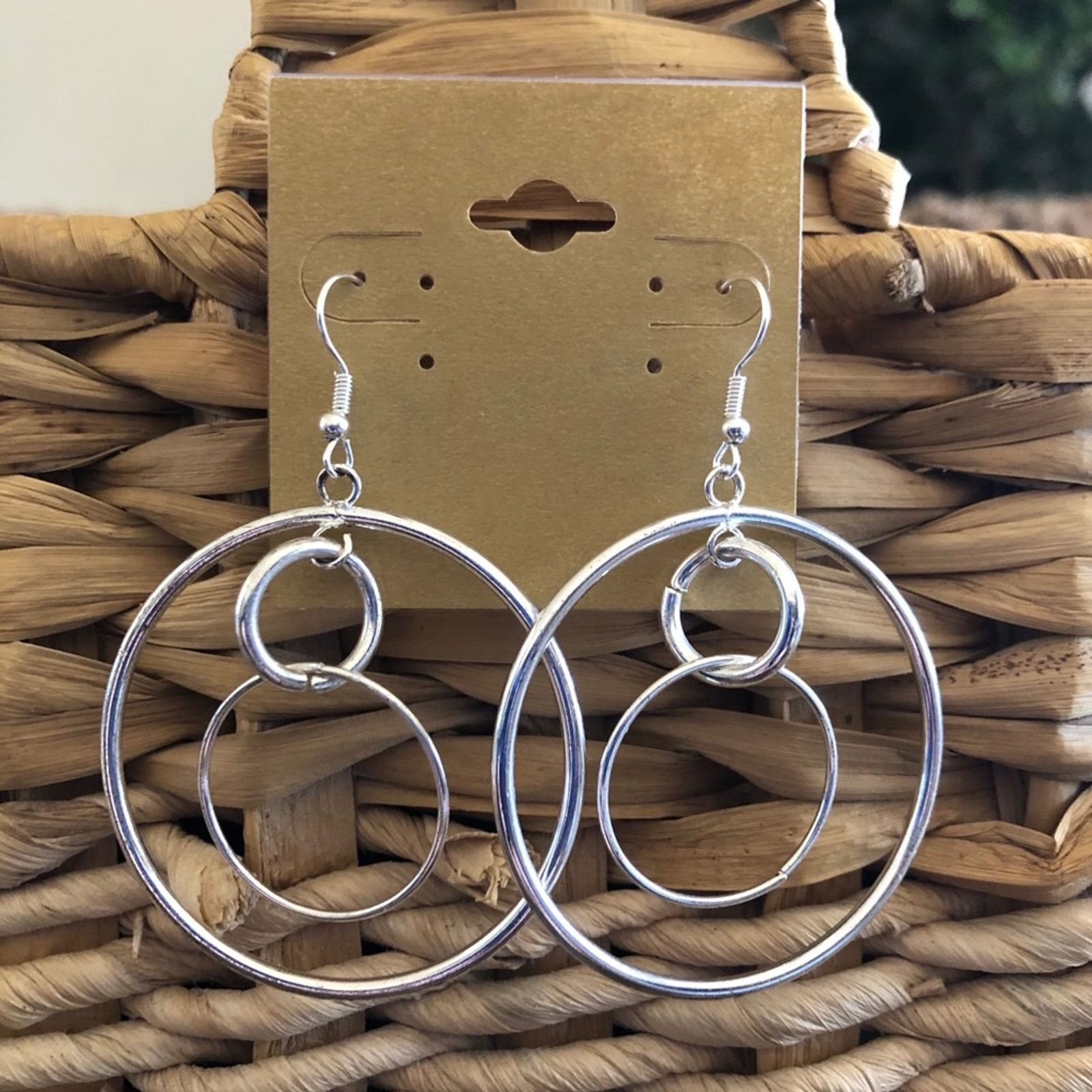 Vintage Vintage repurpose shiny silver tone ring earrings Size ONE SIZE - 1 Thumbnail