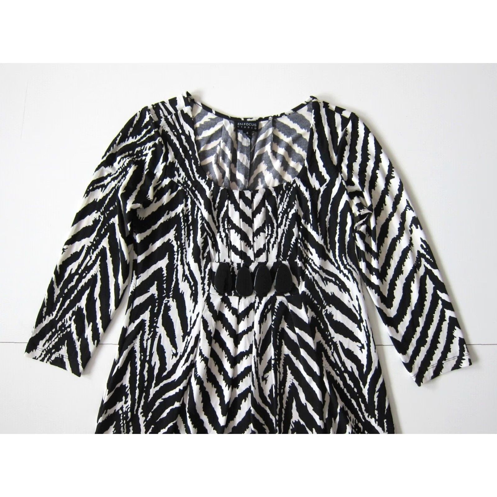 Vintage En Focus Studio Black White Zebra Stretch Beaded A-Line Shift Tunic Dress 4 Size S / US 4 / IT 40 - 3 Thumbnail