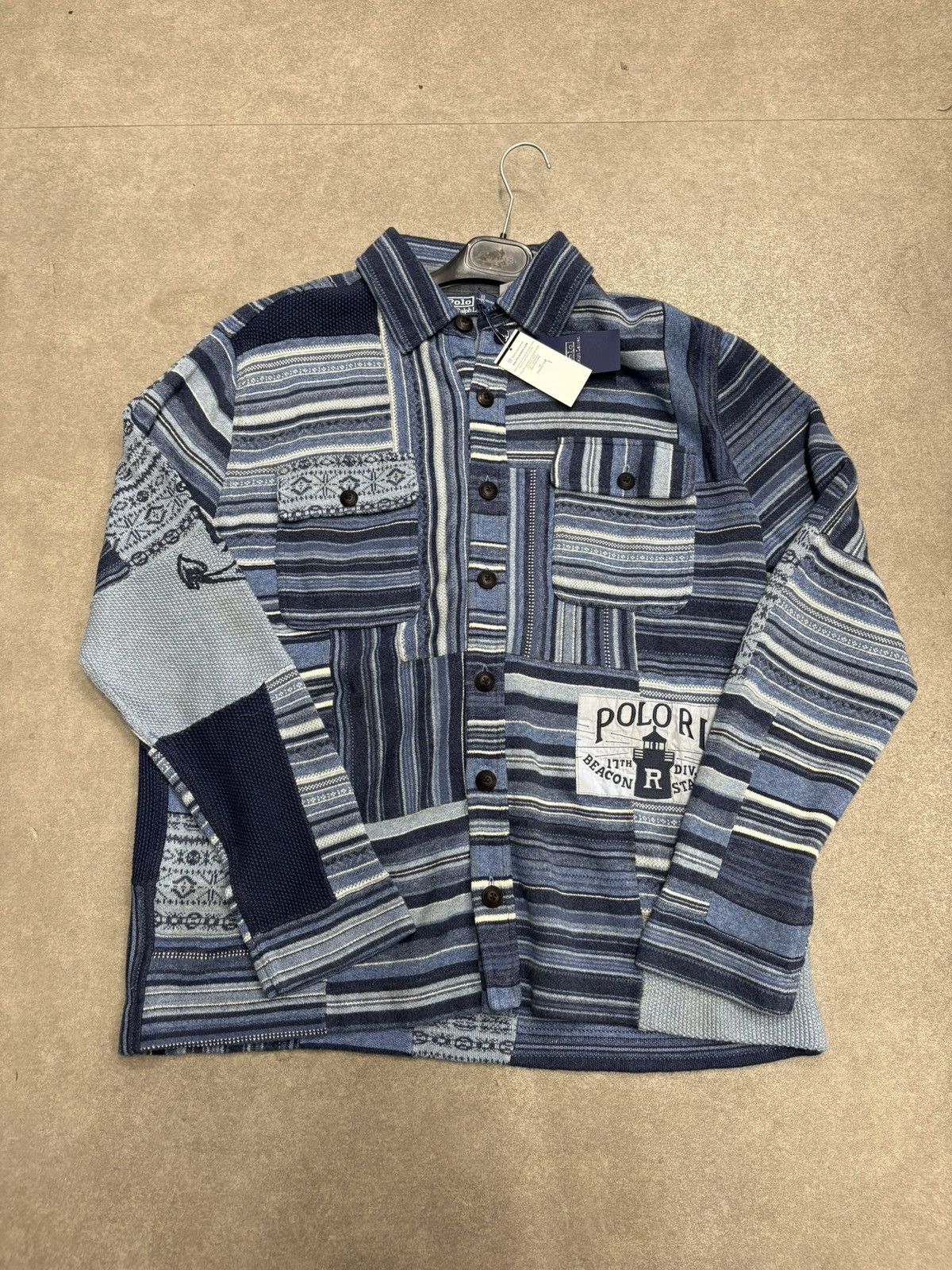 Polo Ralph Lauren Blue Patchwork Workwear Cardigan Ralph Lauren XL Limited Size US XL / EU 56 / 4 - 1 Thumbnail