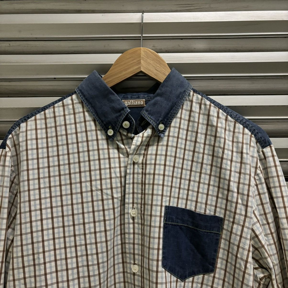 Designer John Galliano Check Shirt with Denim Details – Made in Italy Size US L / EU 52-54 / 3 - 2 Thumbnail
