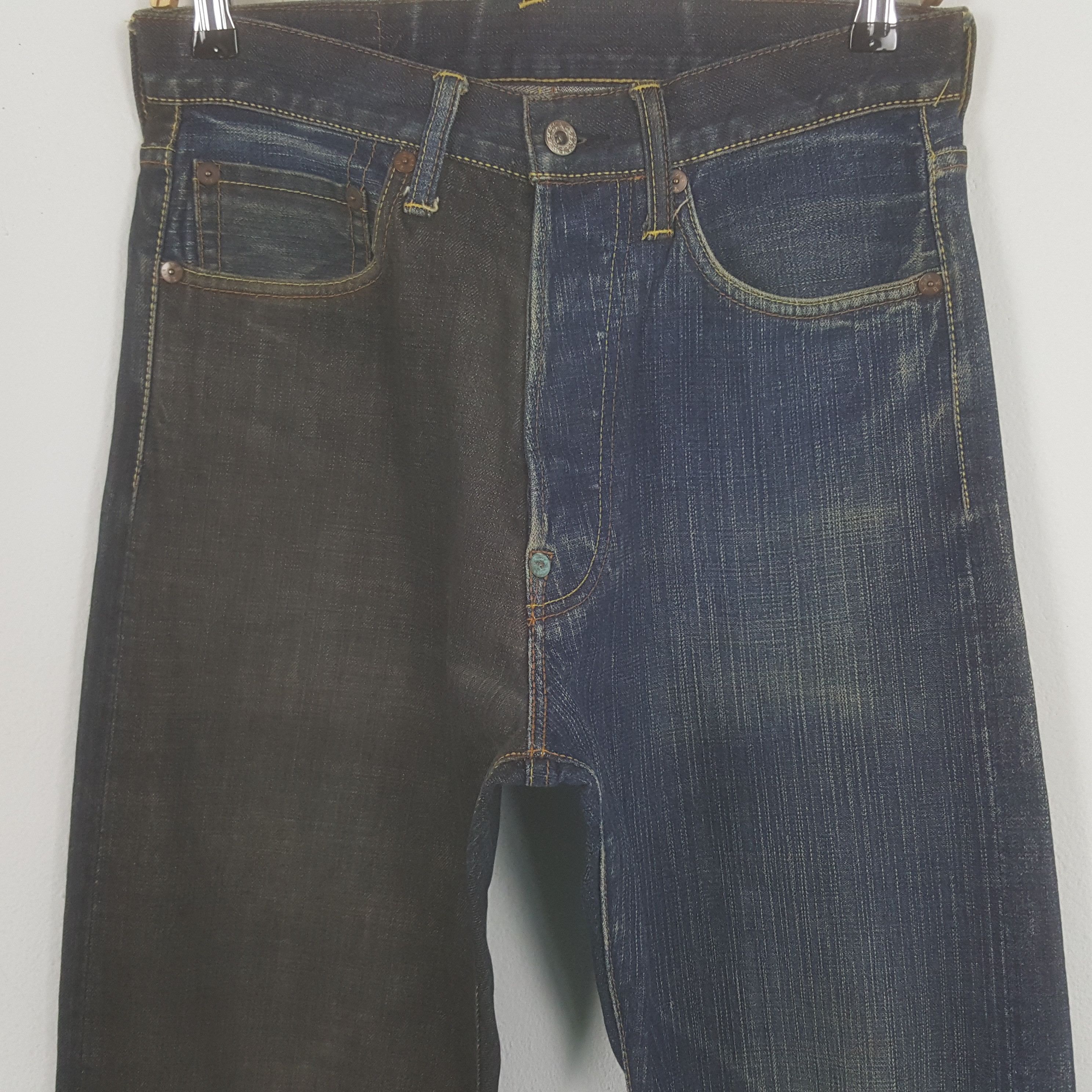 Evisu × Japanese Brand Vintage Evisu Paris Two Tone Custom Diacock Art Denim Jeans Size US 29 - 5 Thumbnail