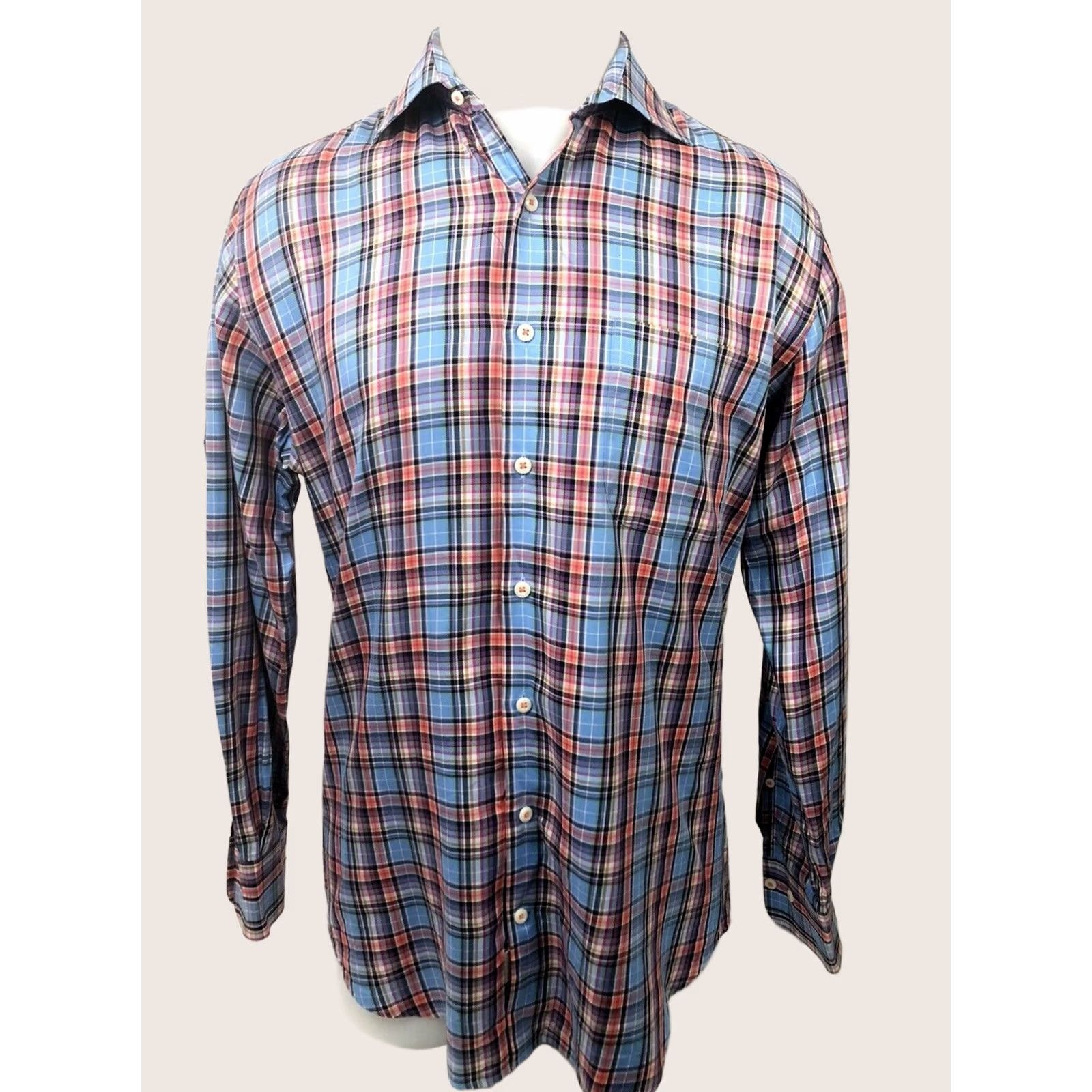 Peter Millar PETER MILLAR Mens M Blue/Pink/Red Plaid Button-Down Shirt Size US M / EU 48-50 / 2 - 1 Thumbnail