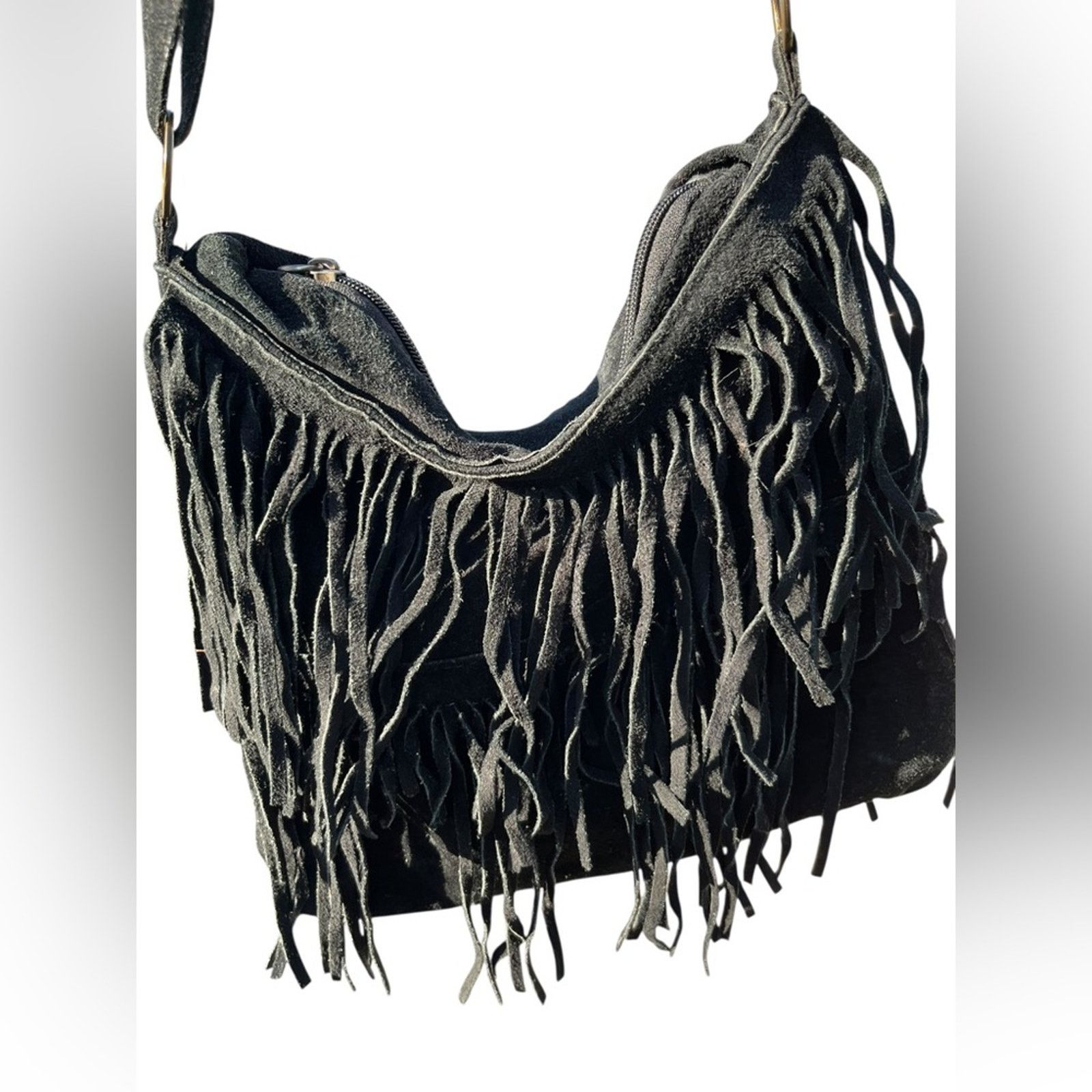 Other Vintage 1990s Genuine Leather Suede Fringe Hobo Bag Size ONE SIZE - 2 Thumbnail