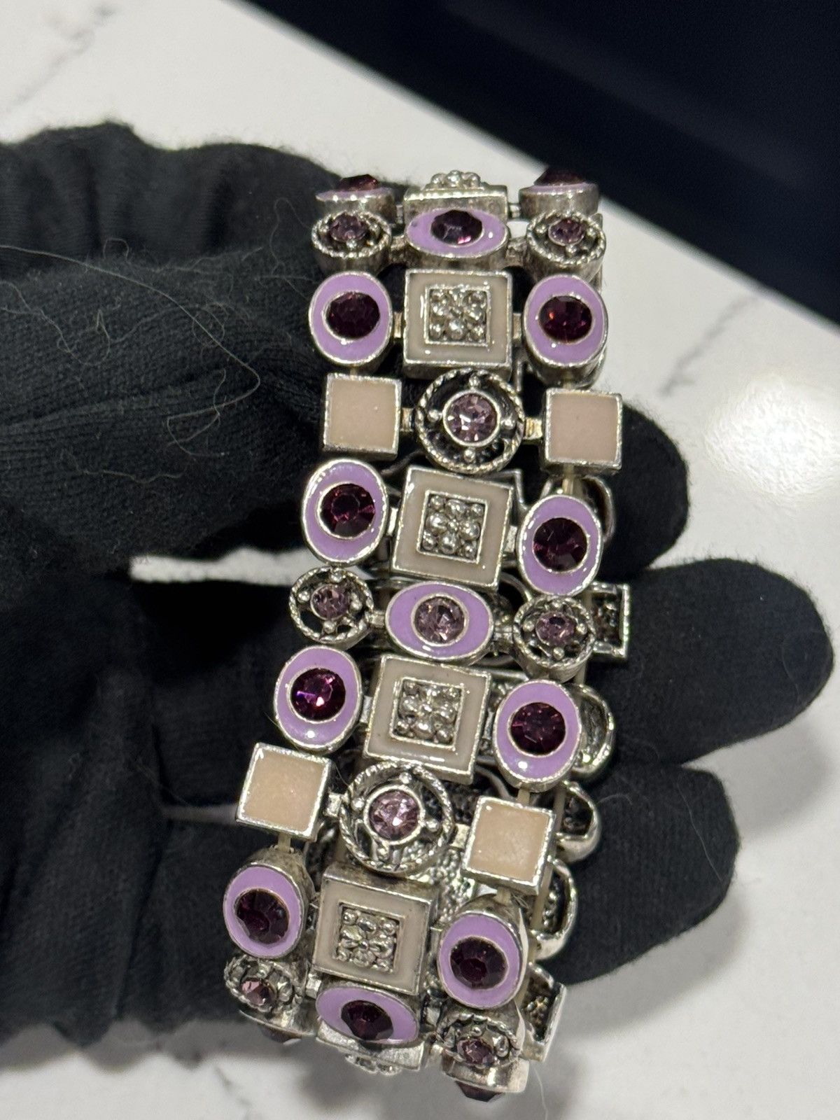 Jewelry Vintage Silver Plated Jewelry with purple enamel and stones Size ONE SIZE - 13 Thumbnail
