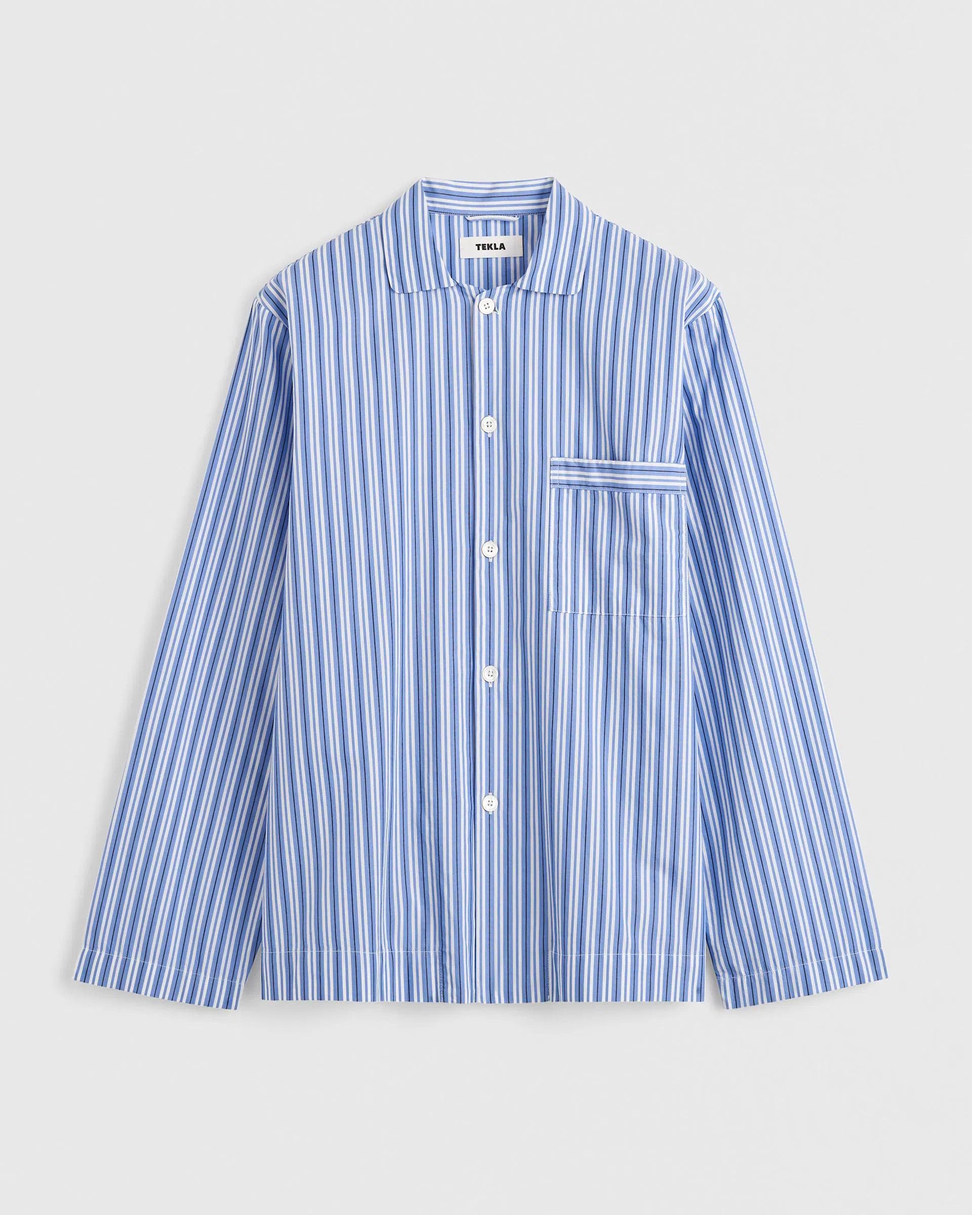 Tekla o1mle0525 Unisex Poplin Pyjamas Shirt Penny Stripes in Blue Size M / US 6-8 / IT 42-44 - 1 Thumbnail