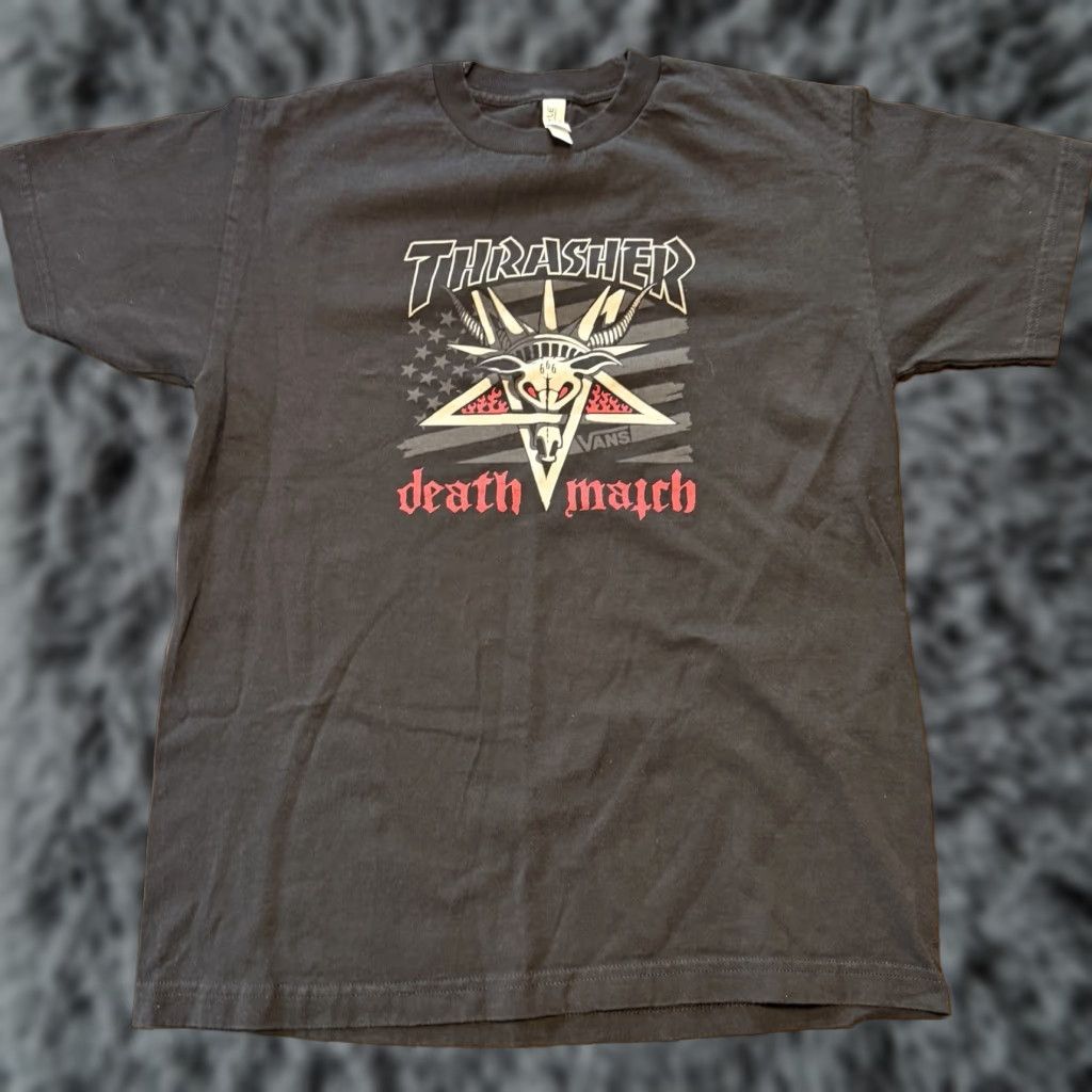 Converse Vans Thrasher Death Match T Shirt Medium Black Skateboarding 2019 Mens Short Sleeve Crew Neck Cotton Size US M / EU 48-50 / 2 - 1 Thumbnail