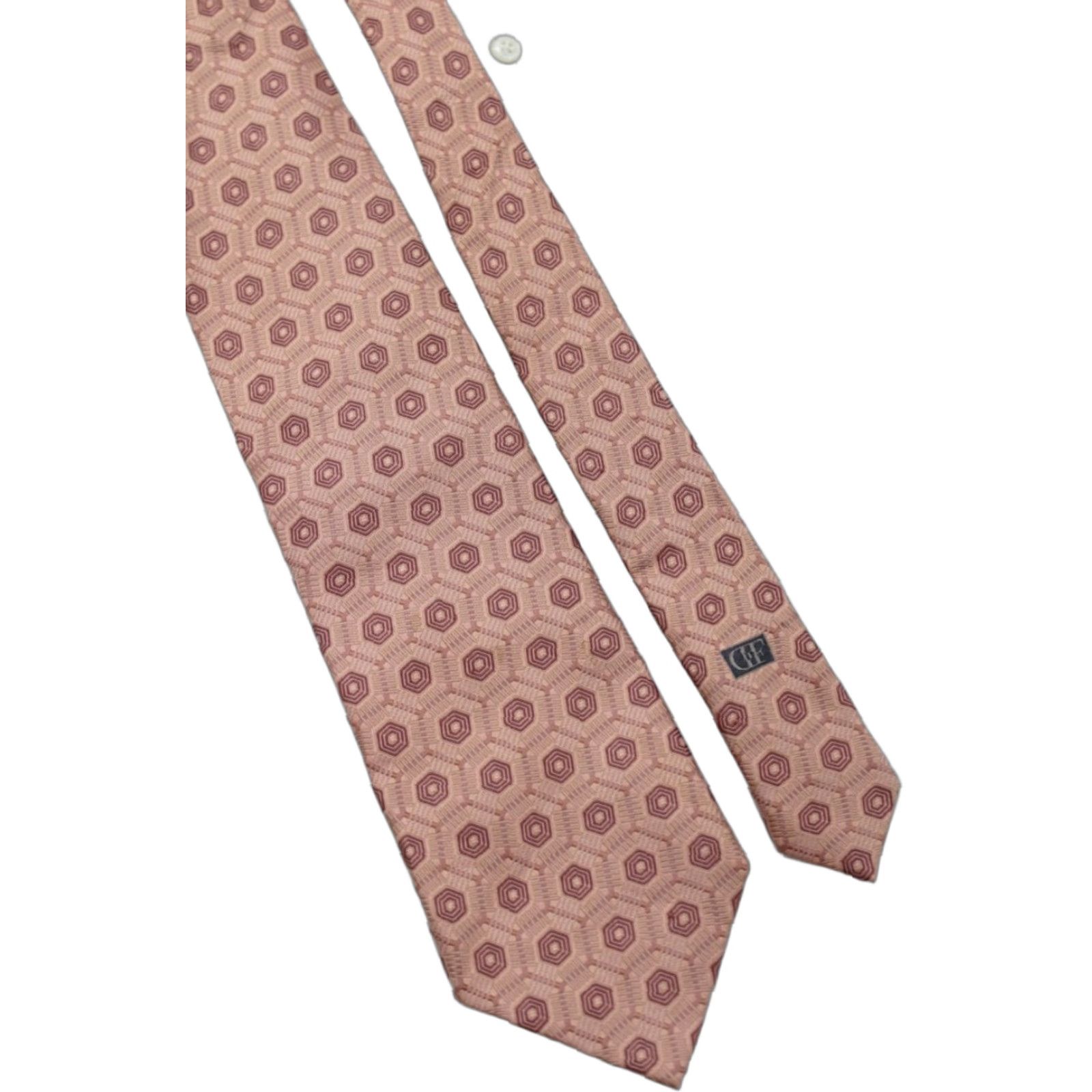 Vintage Daniel de Fasson Trifold Necktie Men's Peachy-Pink 58" x 4" Designer Silk Tie Geometric Pattern Money Stylish Size ONE SIZE - 1 Thumbnail