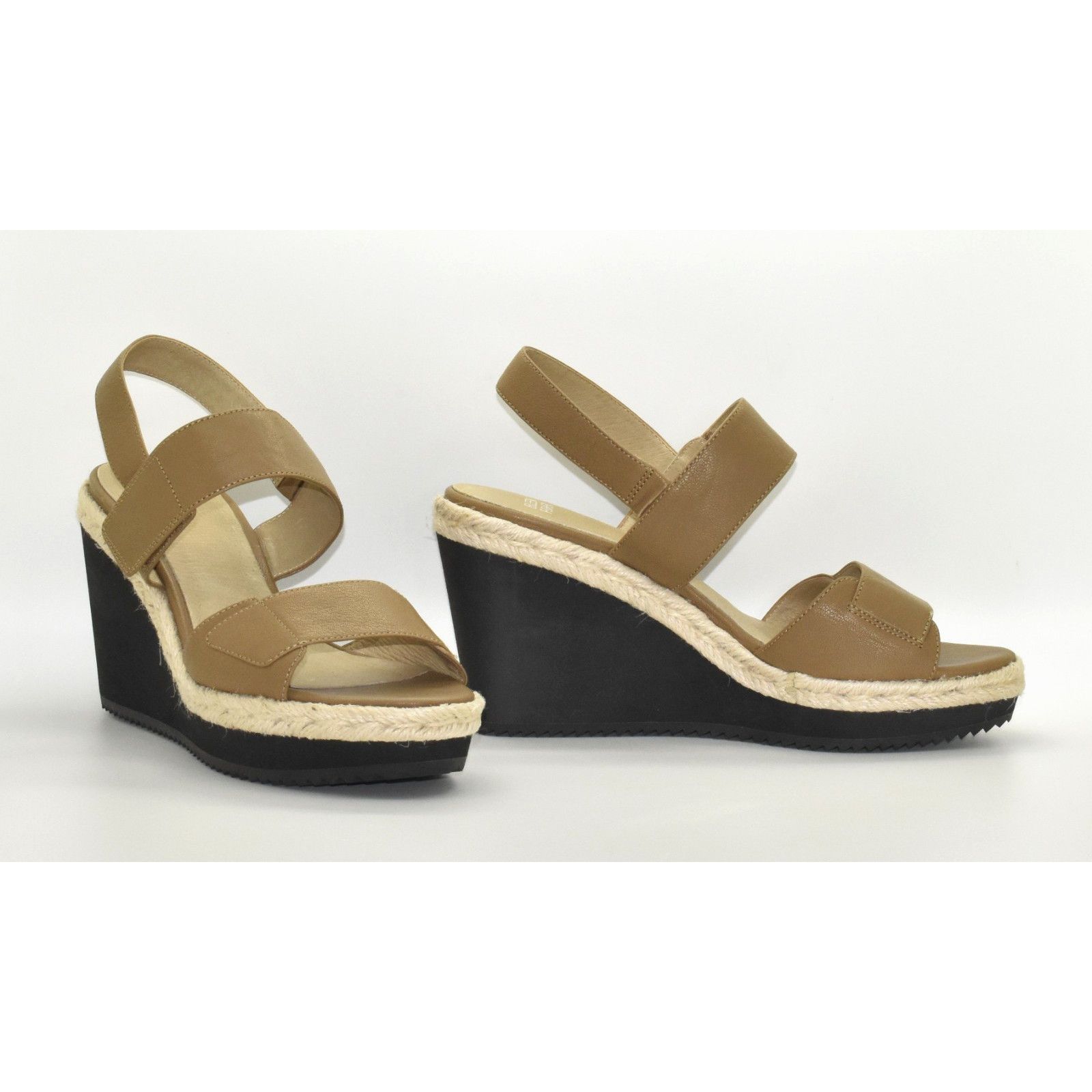 Eileen Fisher EILEEN FISHER Maxi Leather Wedge Espadrille Sandals Size 8 Size US 8 / IT 38 - 1 Thumbnail