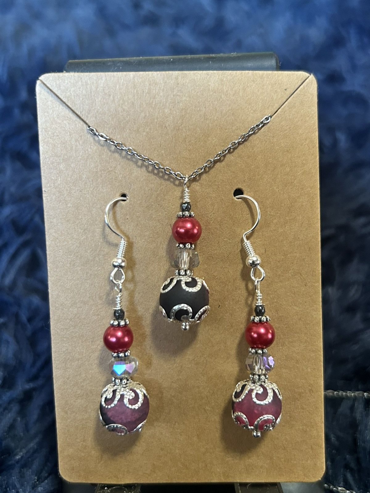 Handmade Handcrafted ombré crackle glass pearl crystal necklace set Size ONE SIZE - 2 Thumbnail