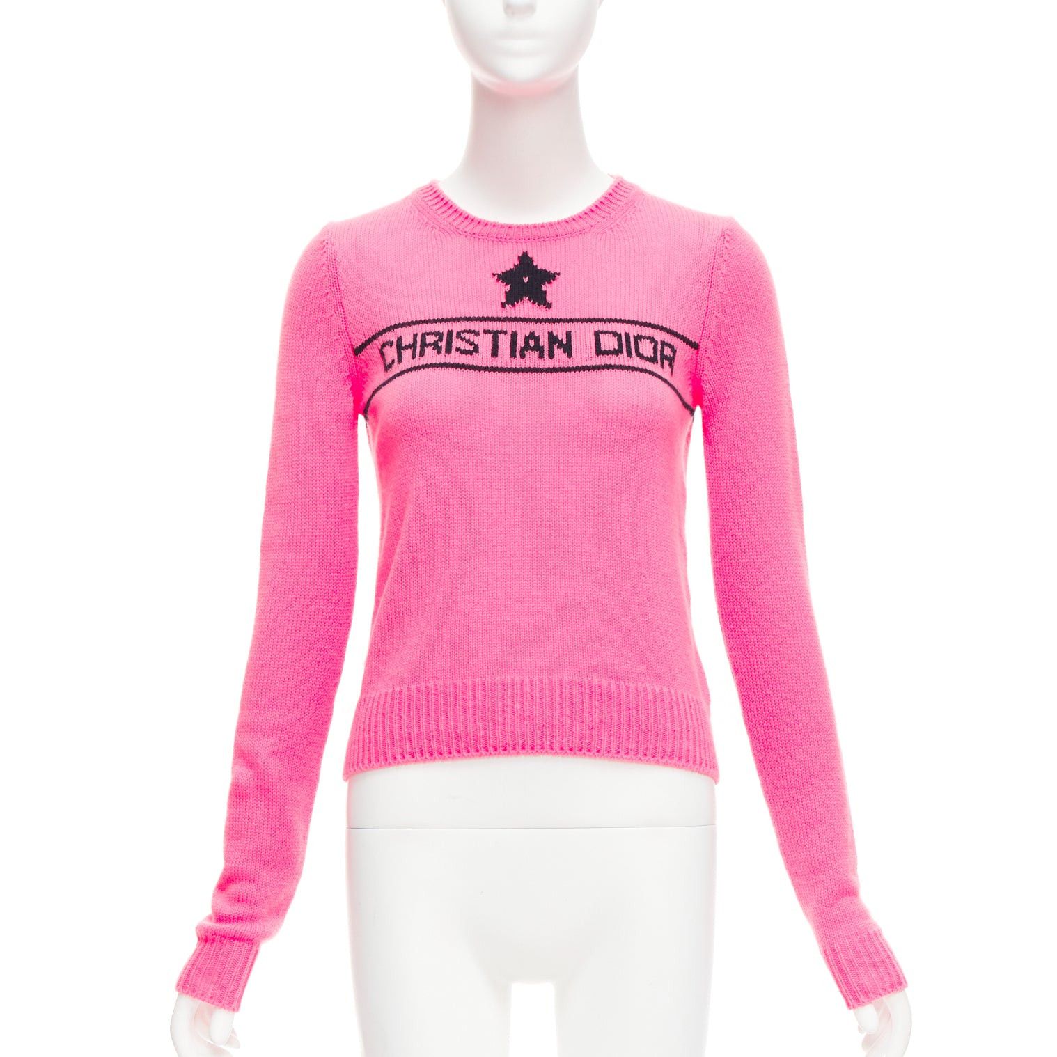 image of Christian Dior 2022 100% Cashmere Pink Star Logo Long Sleeve Sweater Fr34 Xxs, Women's