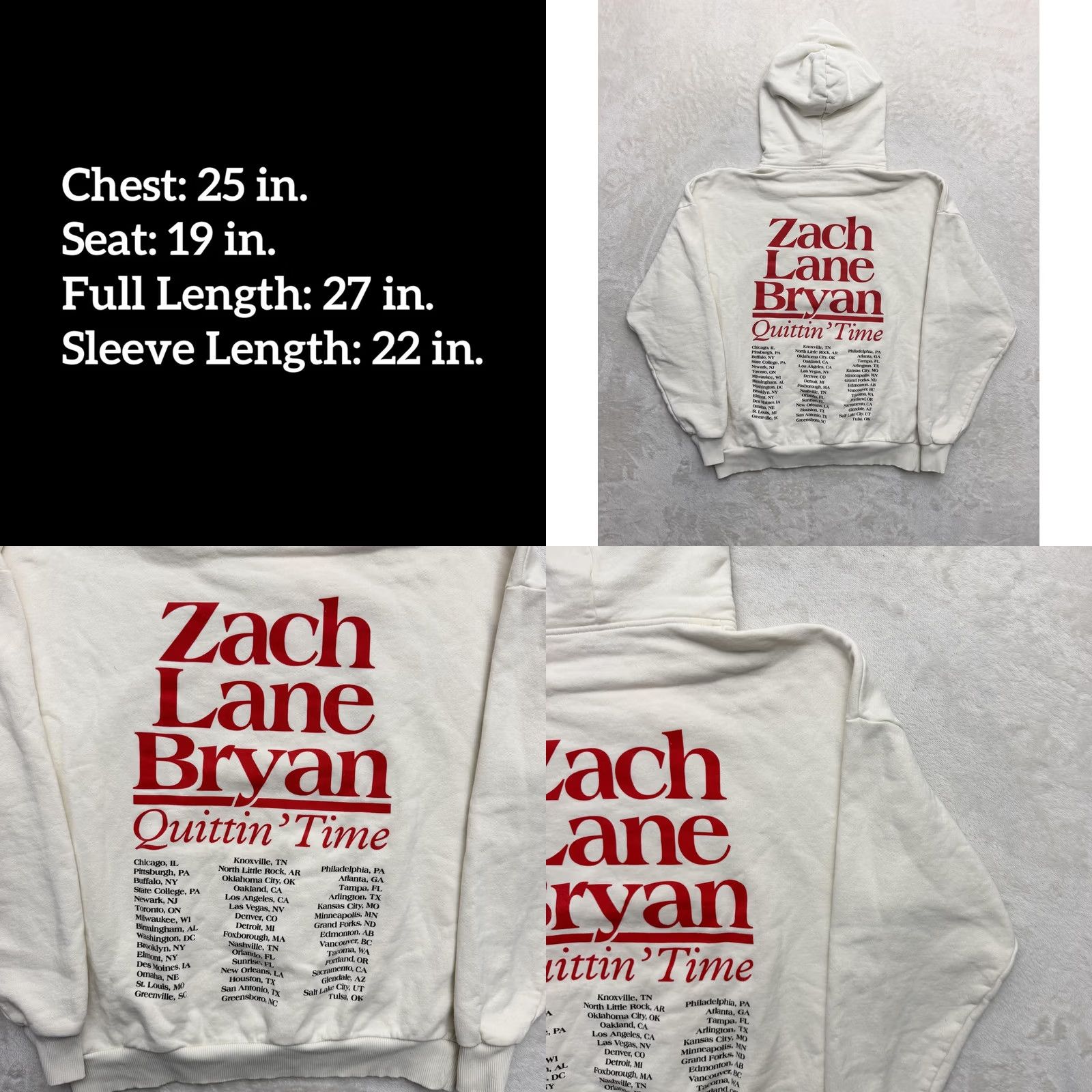Vintage Zach Bryan Hoodie Mens Small White Quittin Time Tour Fleece Graphic Crew Neck Pockets Logo Size US S / EU 44-46 / 1 - 8 Thumbnail
