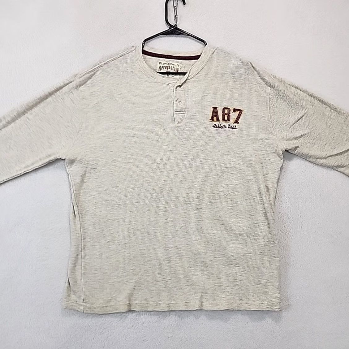 Aeropostale VINTAGE Aeropostale Henley Shirt XL Mens Ivory Waffle Knit Thermal Logo Long Sleeve USA 90s Size US XL / EU 56 / 4 - 3 Thumbnail