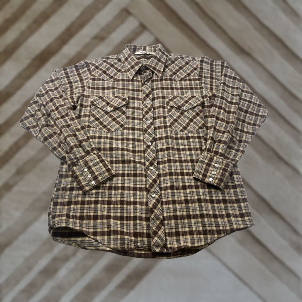 Vintage VINTAGE Woolrich Shirt Western Plaid Wool Flannel Pearl Snap Brown Men Large USA Size US L / EU 52-54 / 3 - 1 Thumbnail